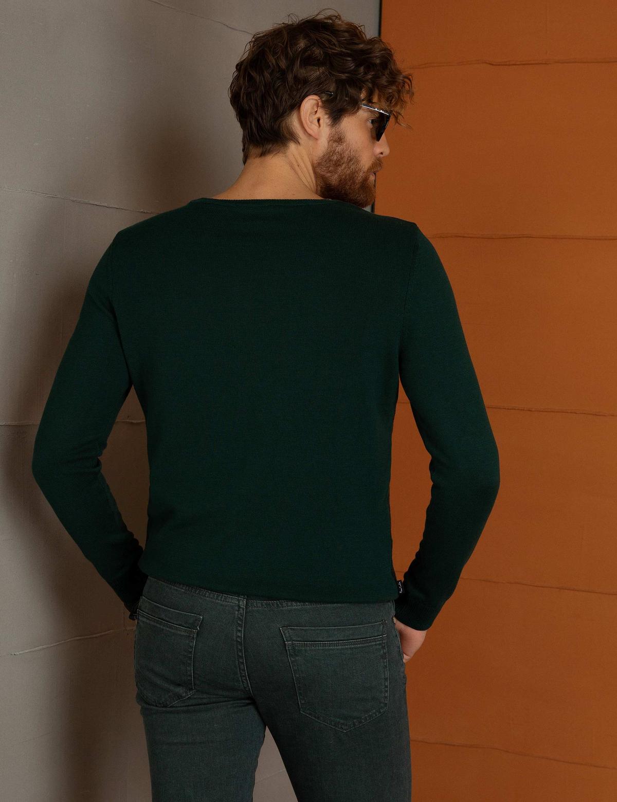 Yeşil Slim Fit Triko Kazak - 50194124041