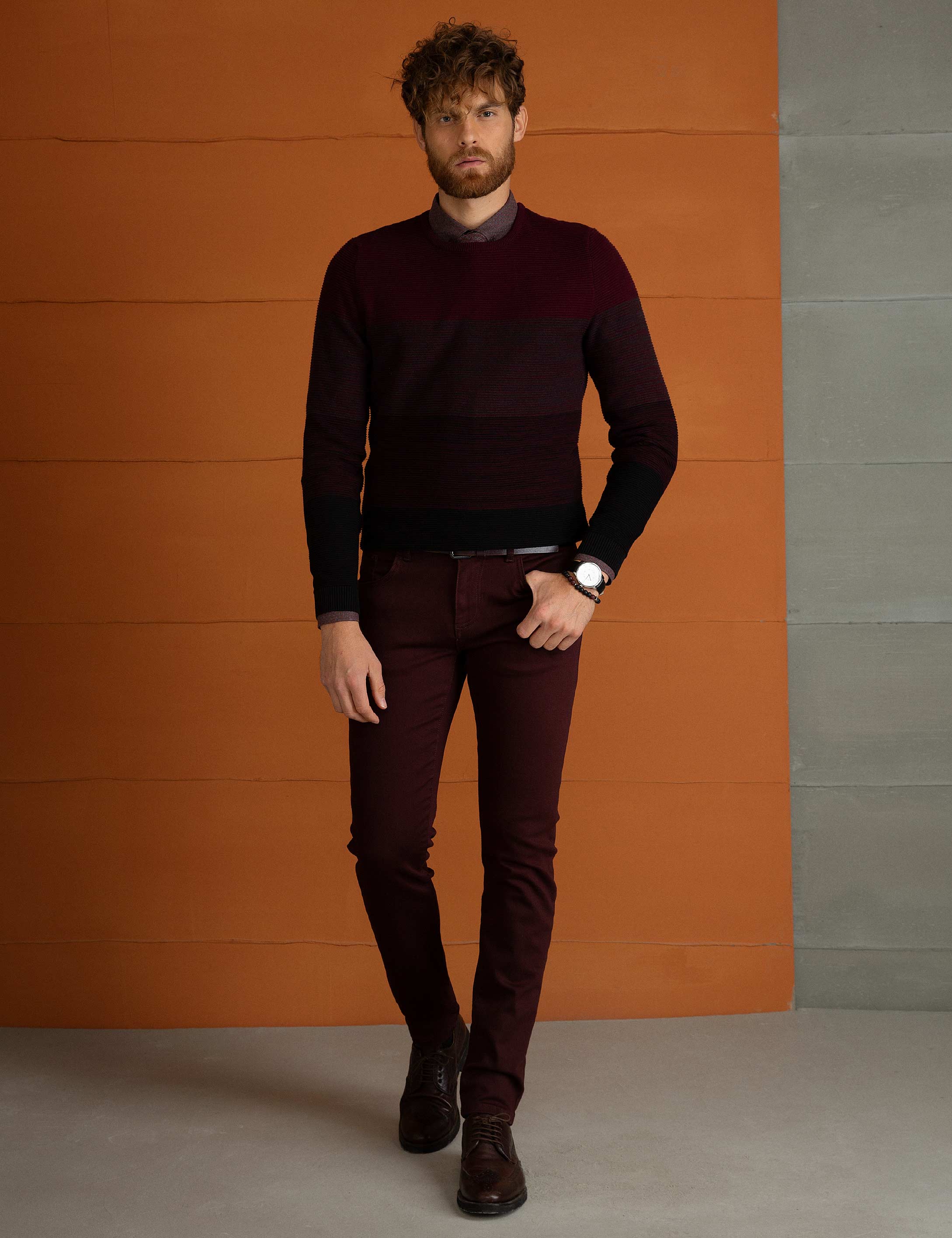 Bordo Slim Fit Triko Kazak - Image 1