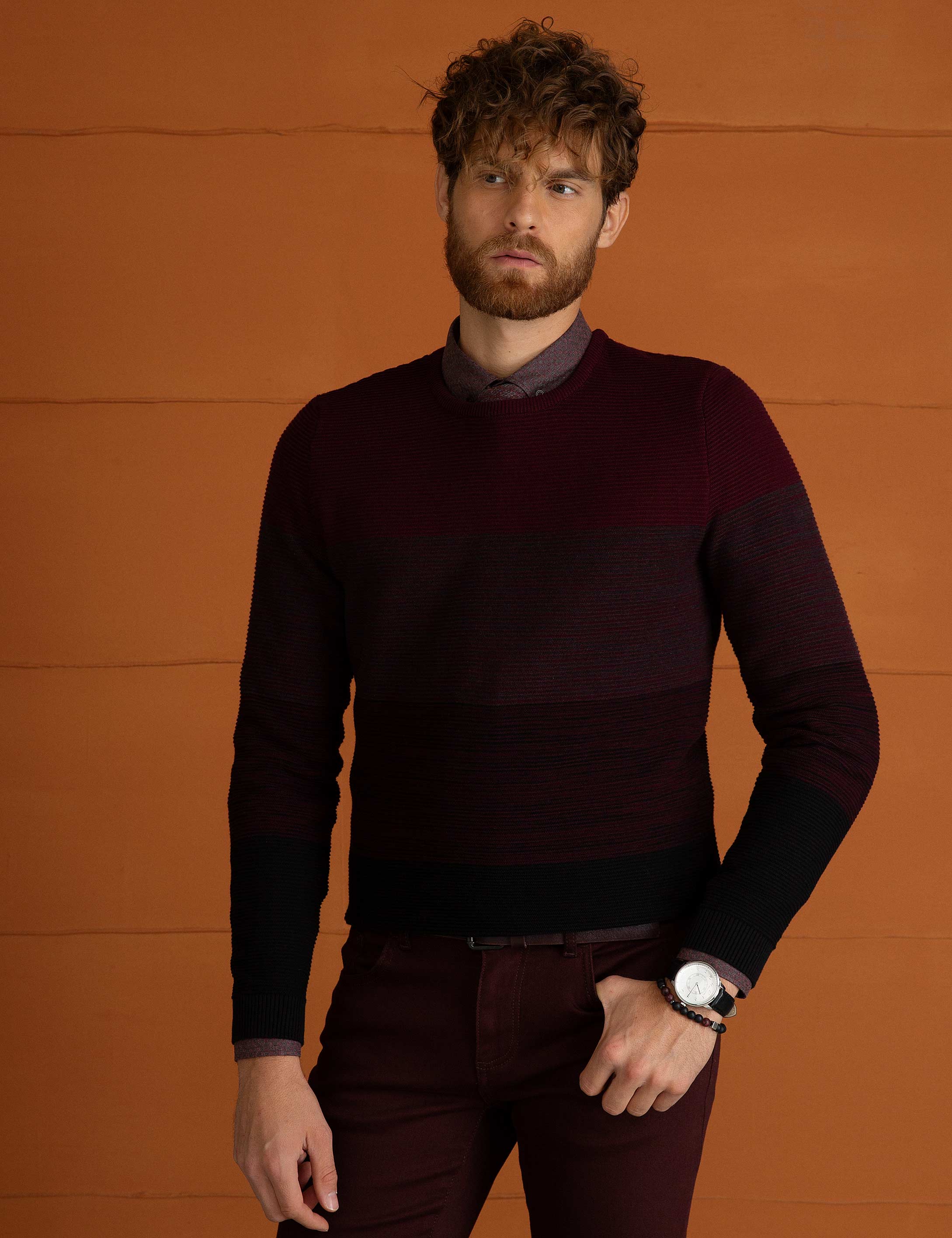 Bordo Slim Fit Triko Kazak - Image 2