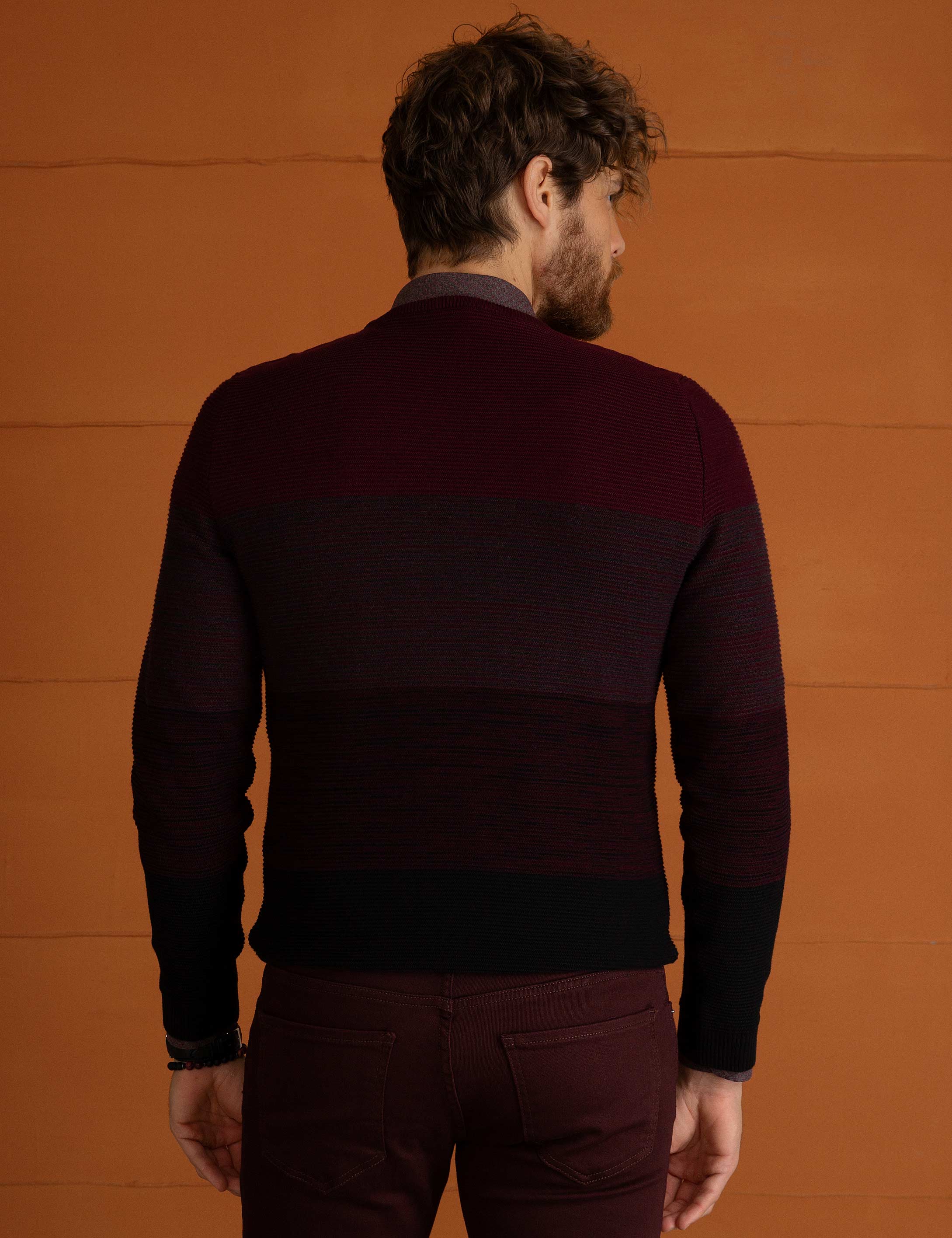 Bordo Slim Fit Triko Kazak - Image 4