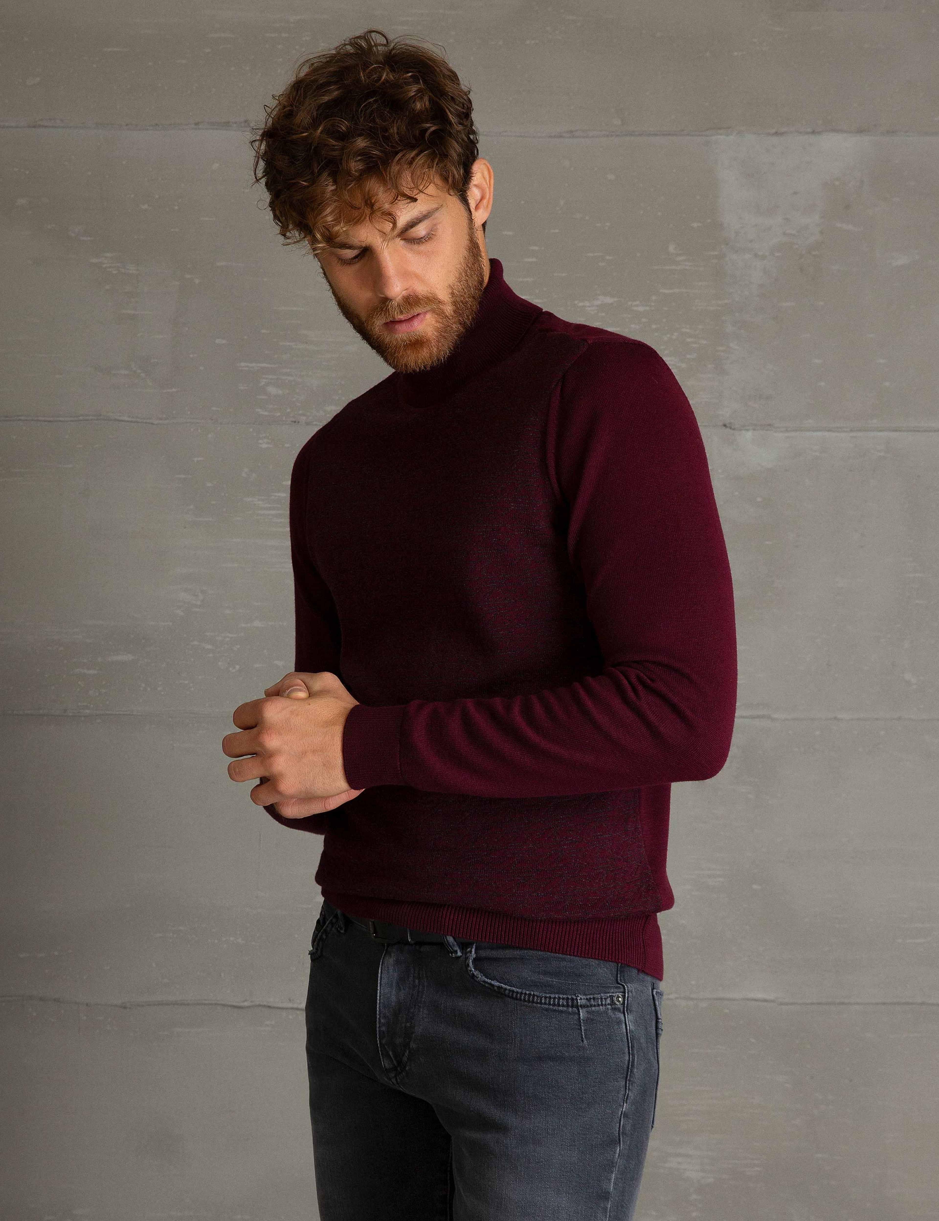 Bordo Slim Fit Triko Kazak - Image 3