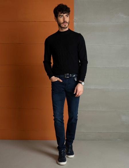 Siyah Slim Fit Triko Kazak - 50197192013