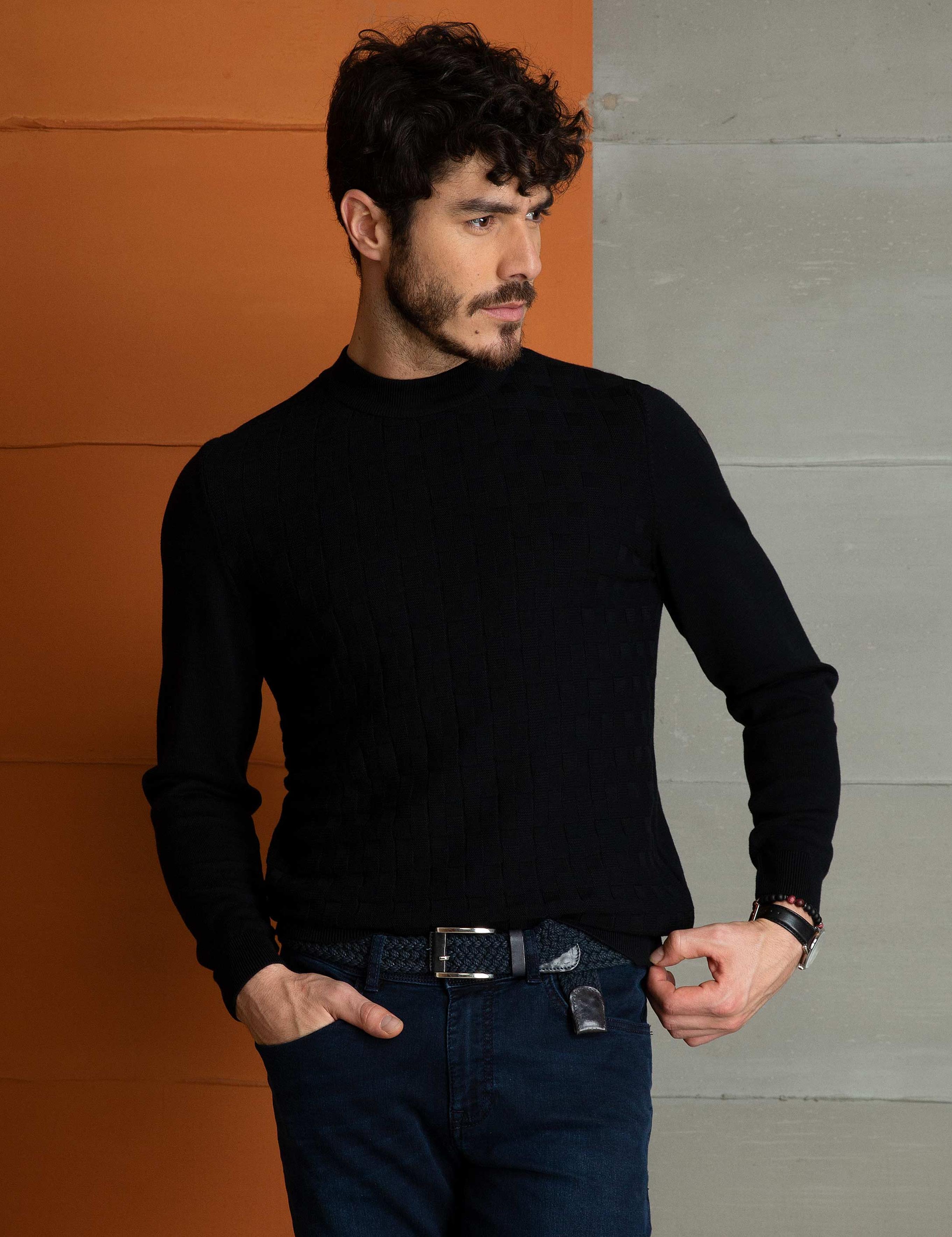 Siyah Slim Fit Triko Kazak