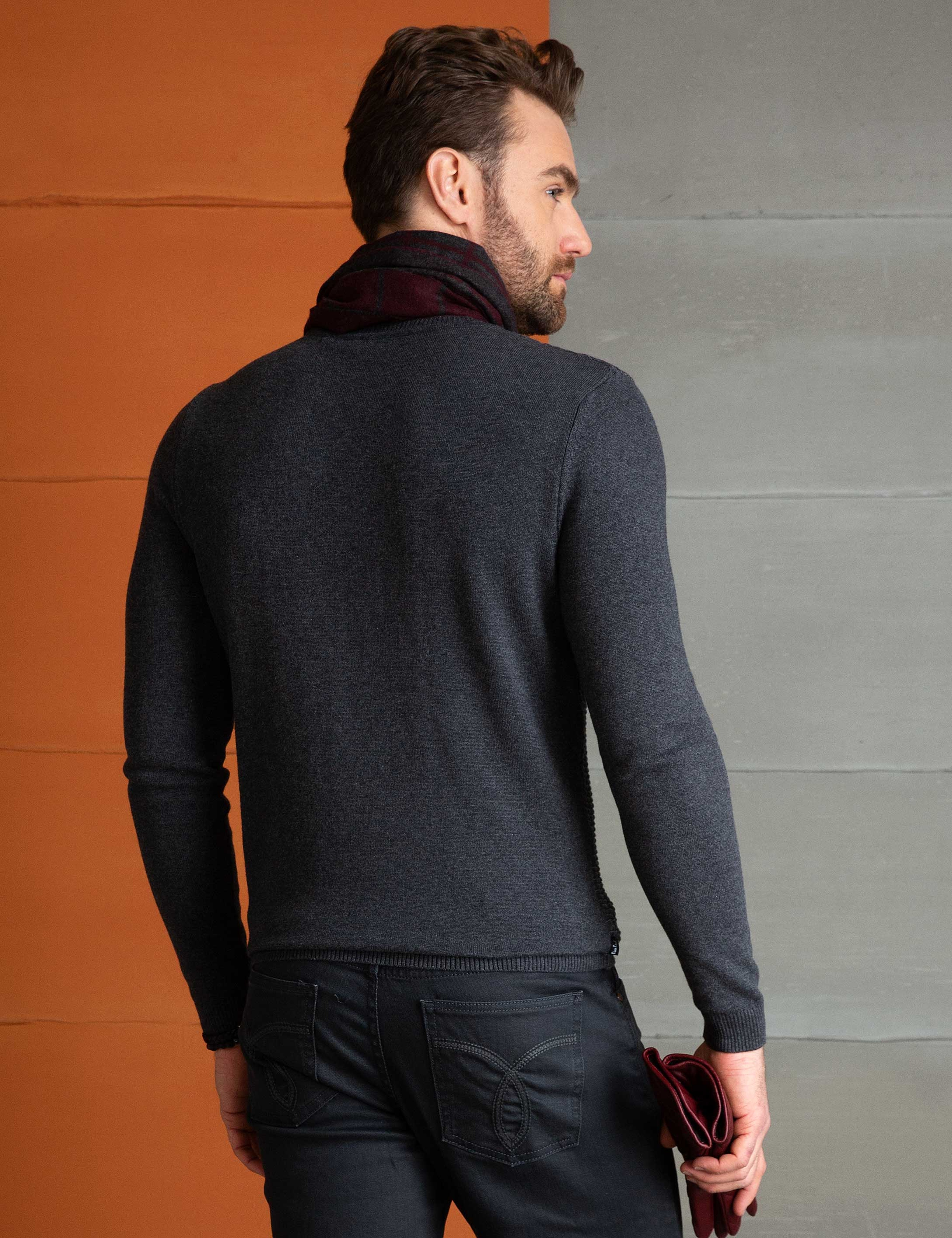 Gri Melanj Slim Fit Triko Kazak - Image 3