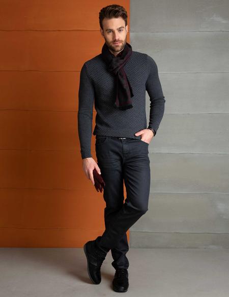 Gri Melanj Slim Fit Triko Kazak - 50205159024