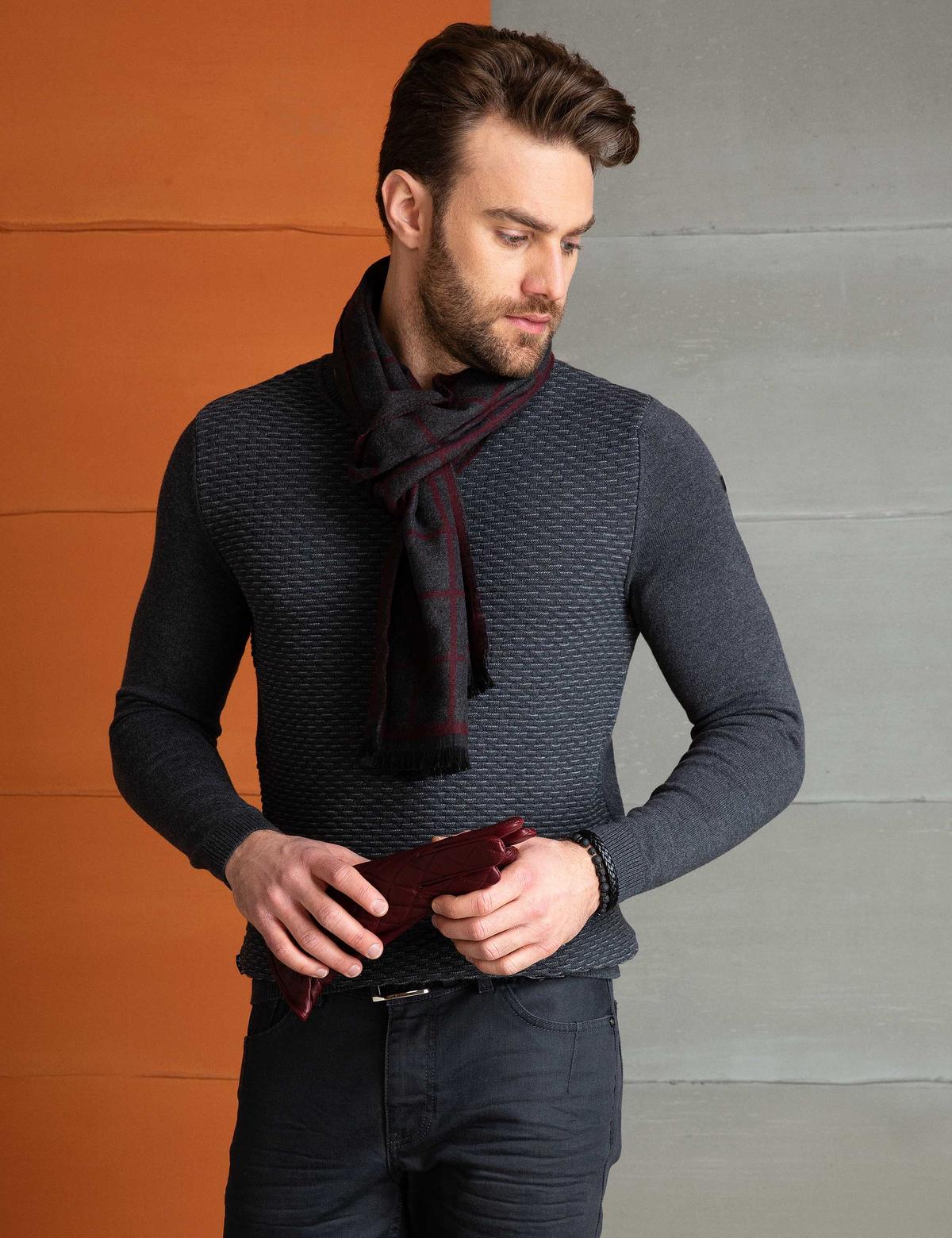 Gri Melanj Slim Fit Triko Kazak