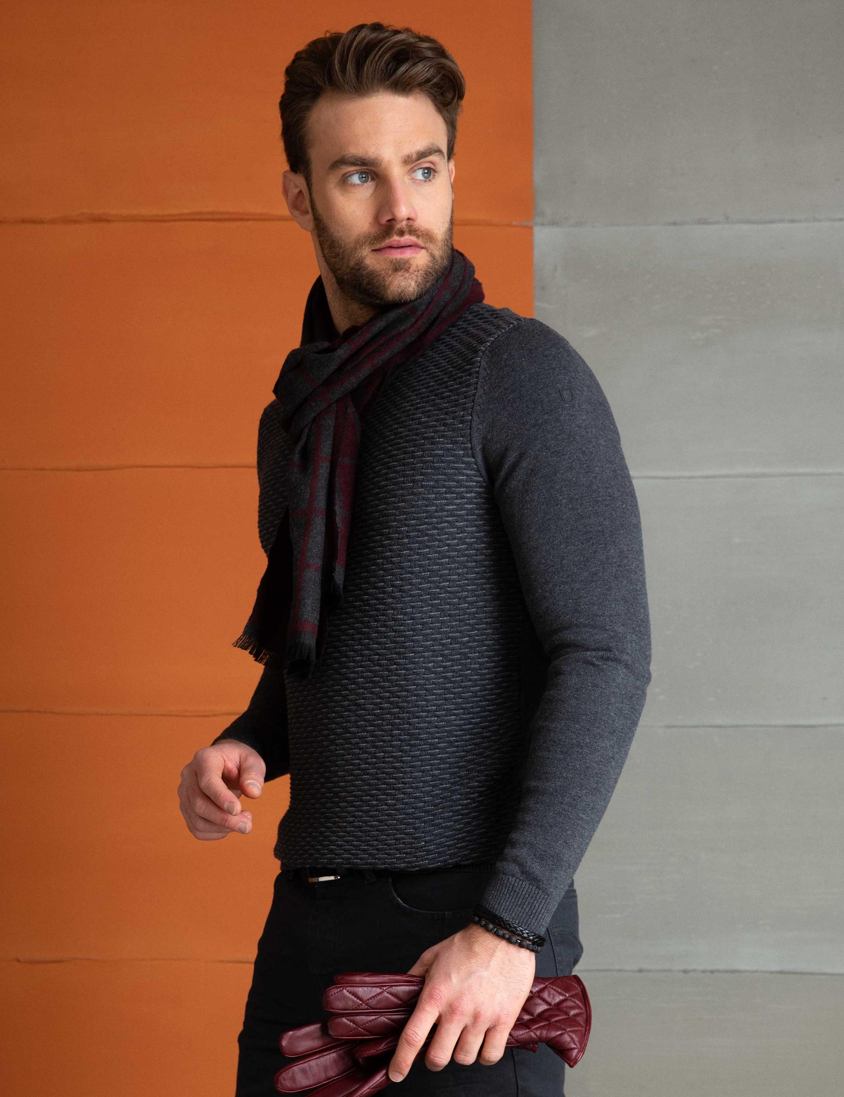 Gri Melanj Slim Fit Triko Kazak