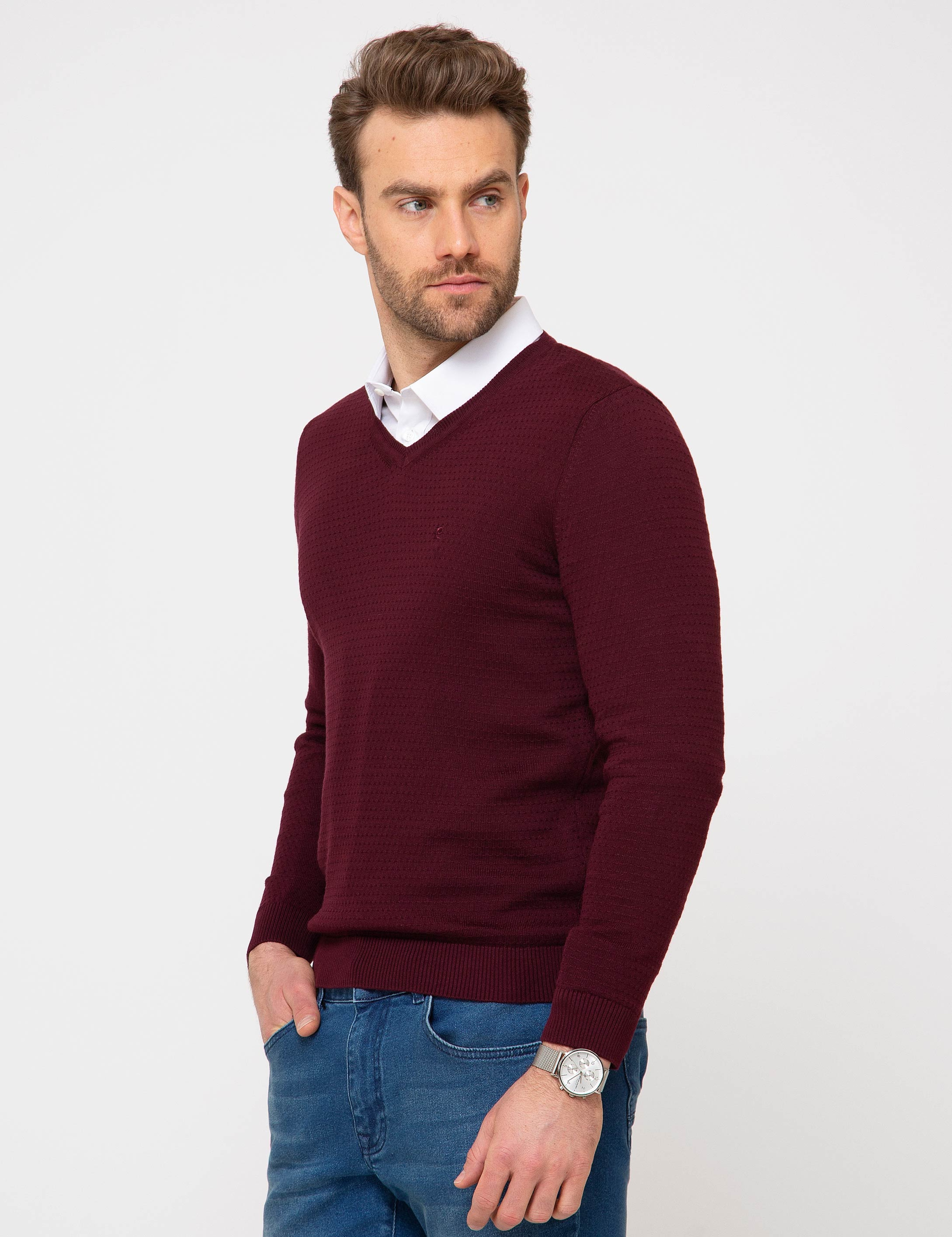Bordo Slim Fit Kazak - Image 2