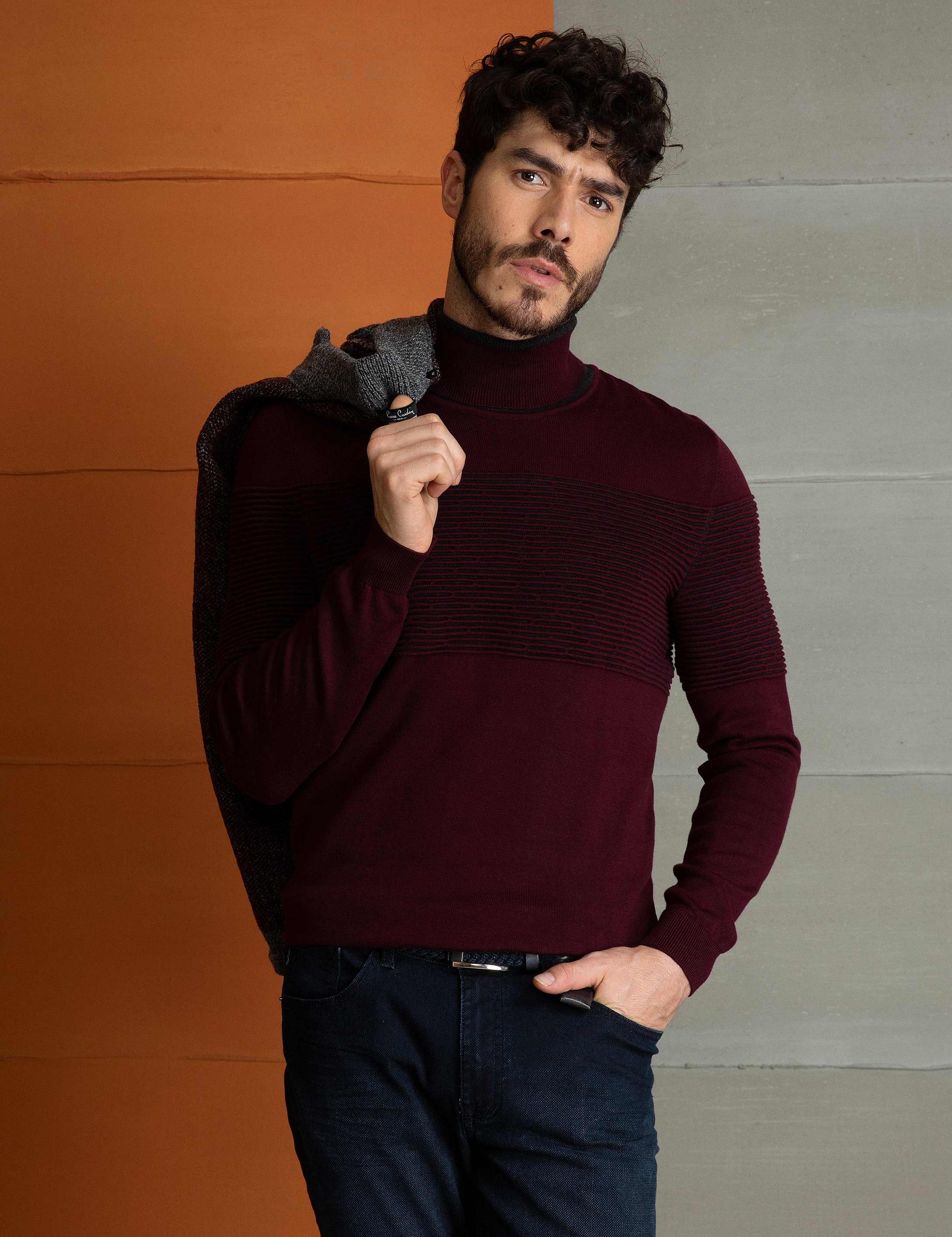 Bordo Slim Fit Balıkçı Yaka Triko Kazak - Image 2