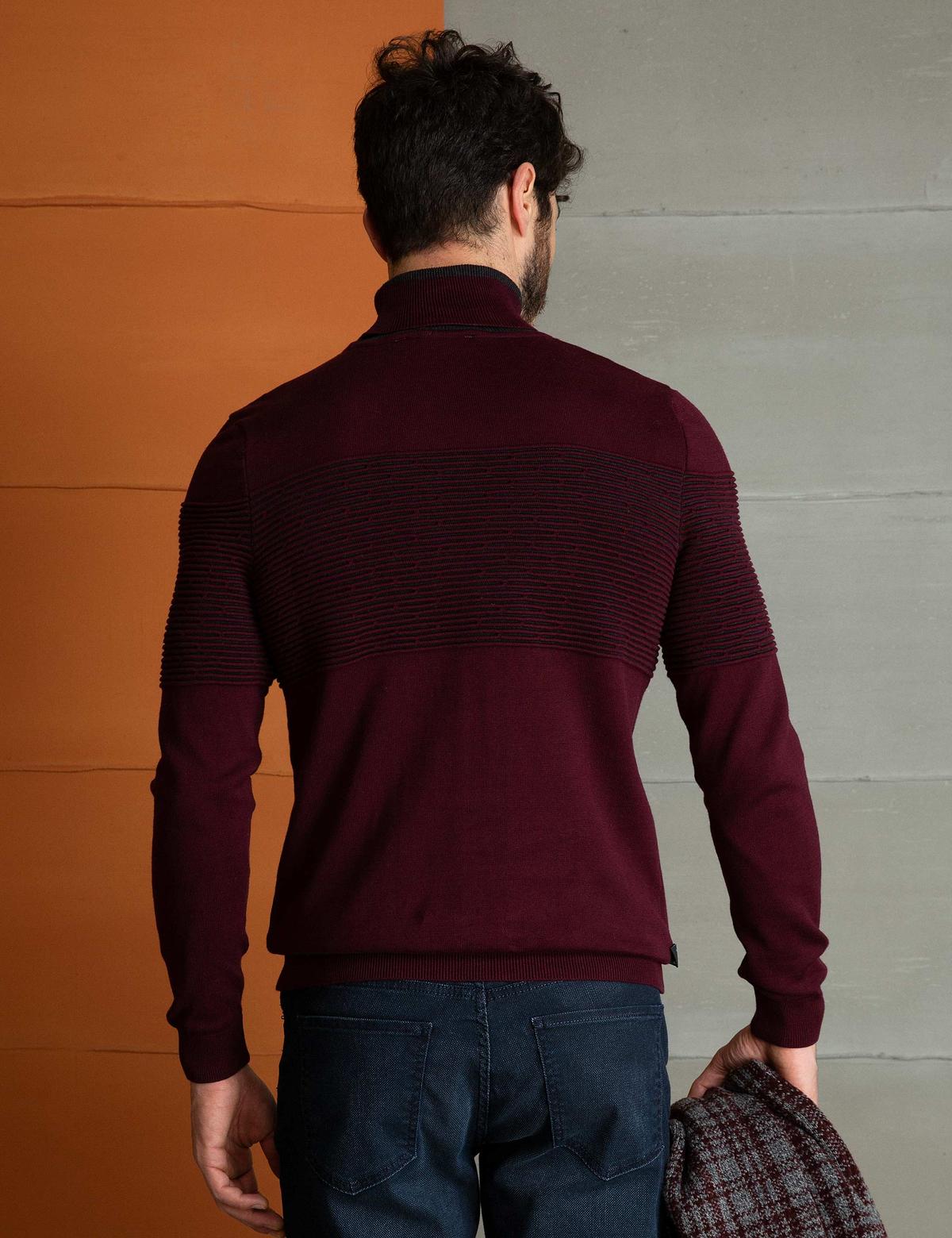 Bordo Slim Fit Balıkçı Yaka Triko Kazak - 50193384033