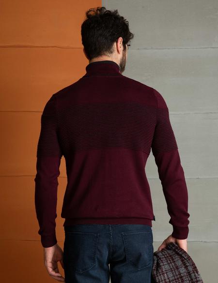 Bordo Slim Fit Balıkçı Yaka Triko Kazak - 50193384033