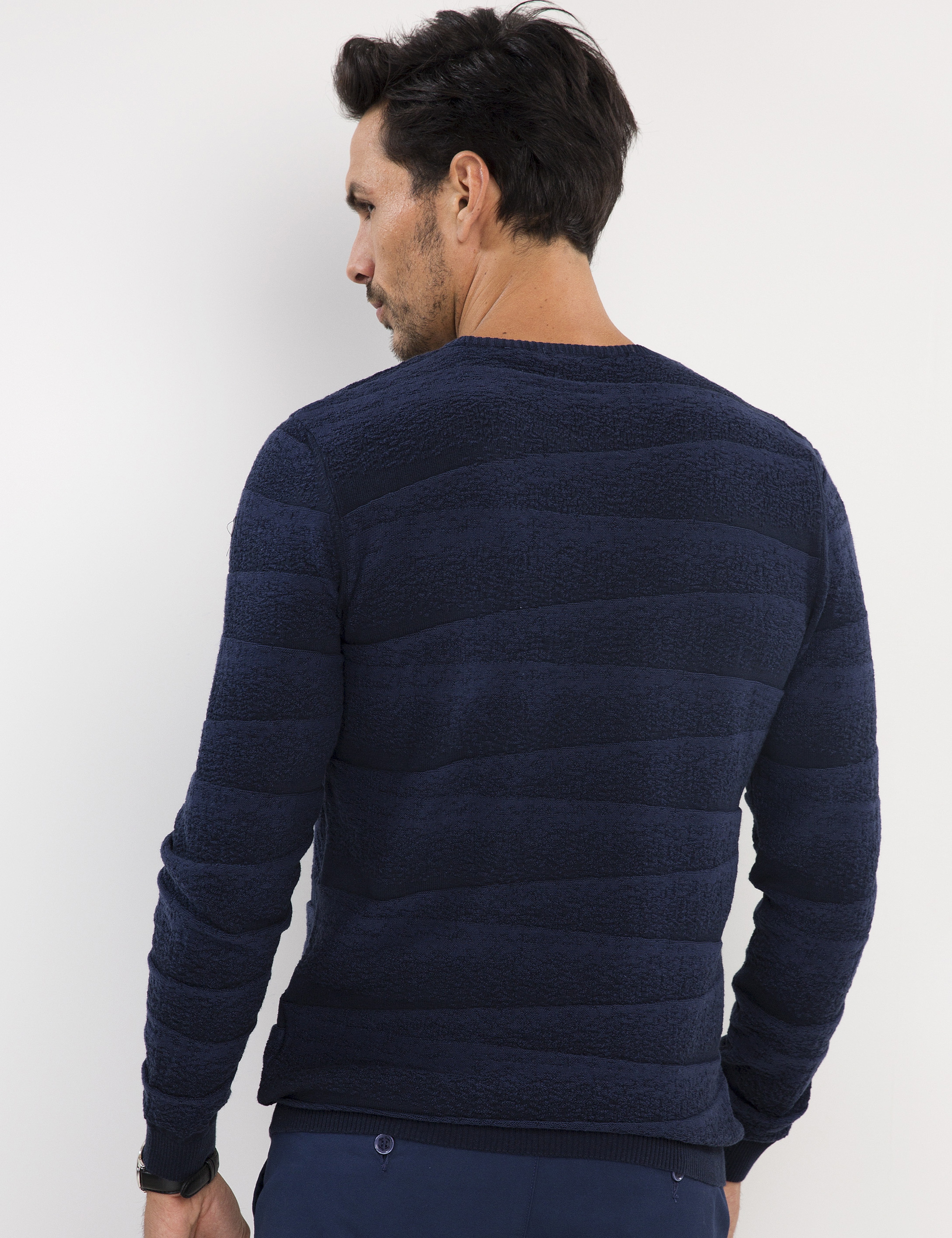 İndigo Mavi Slim Fit Triko Kazak - Image 3