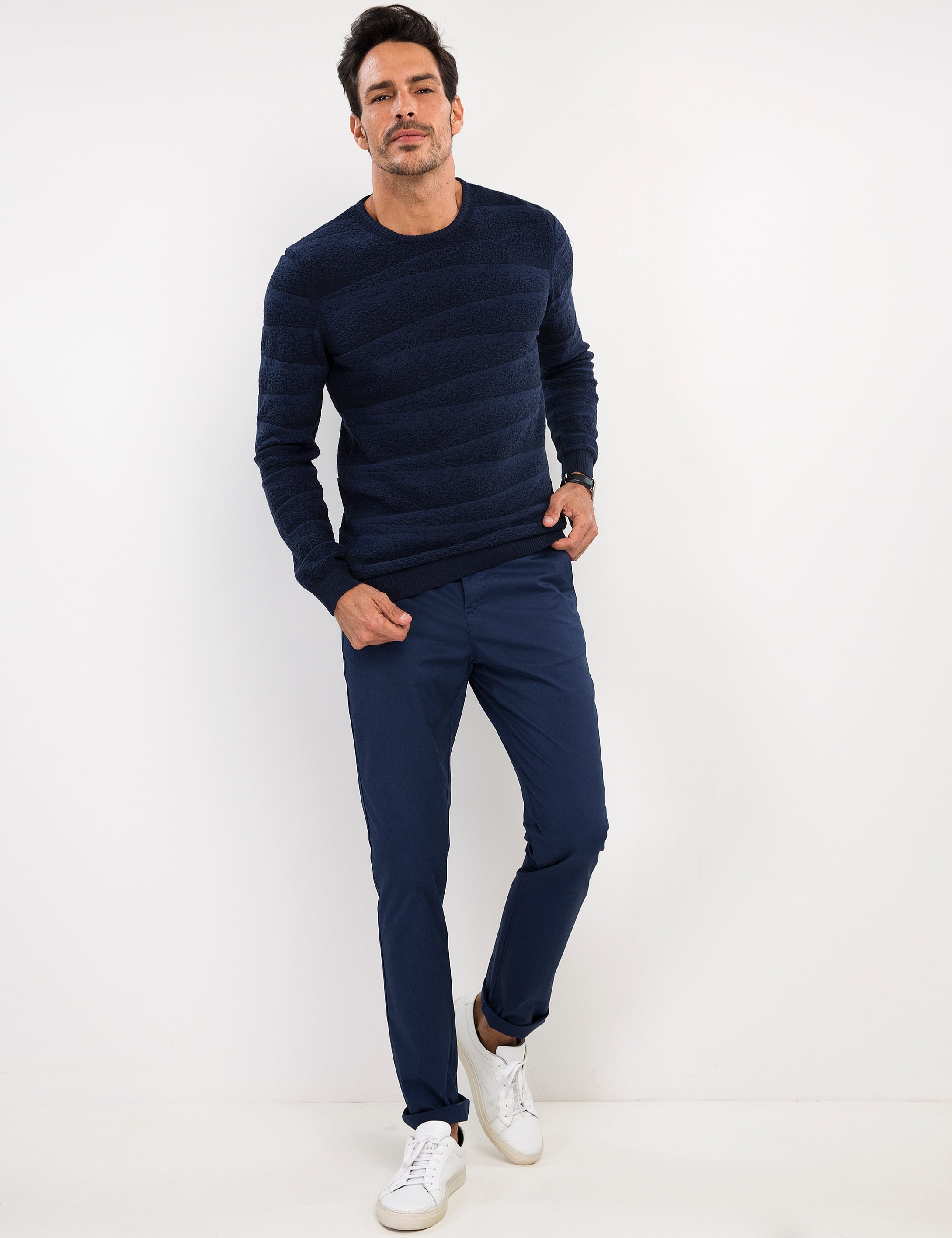 İndigo Mavi Slim Fit Triko Kazak
