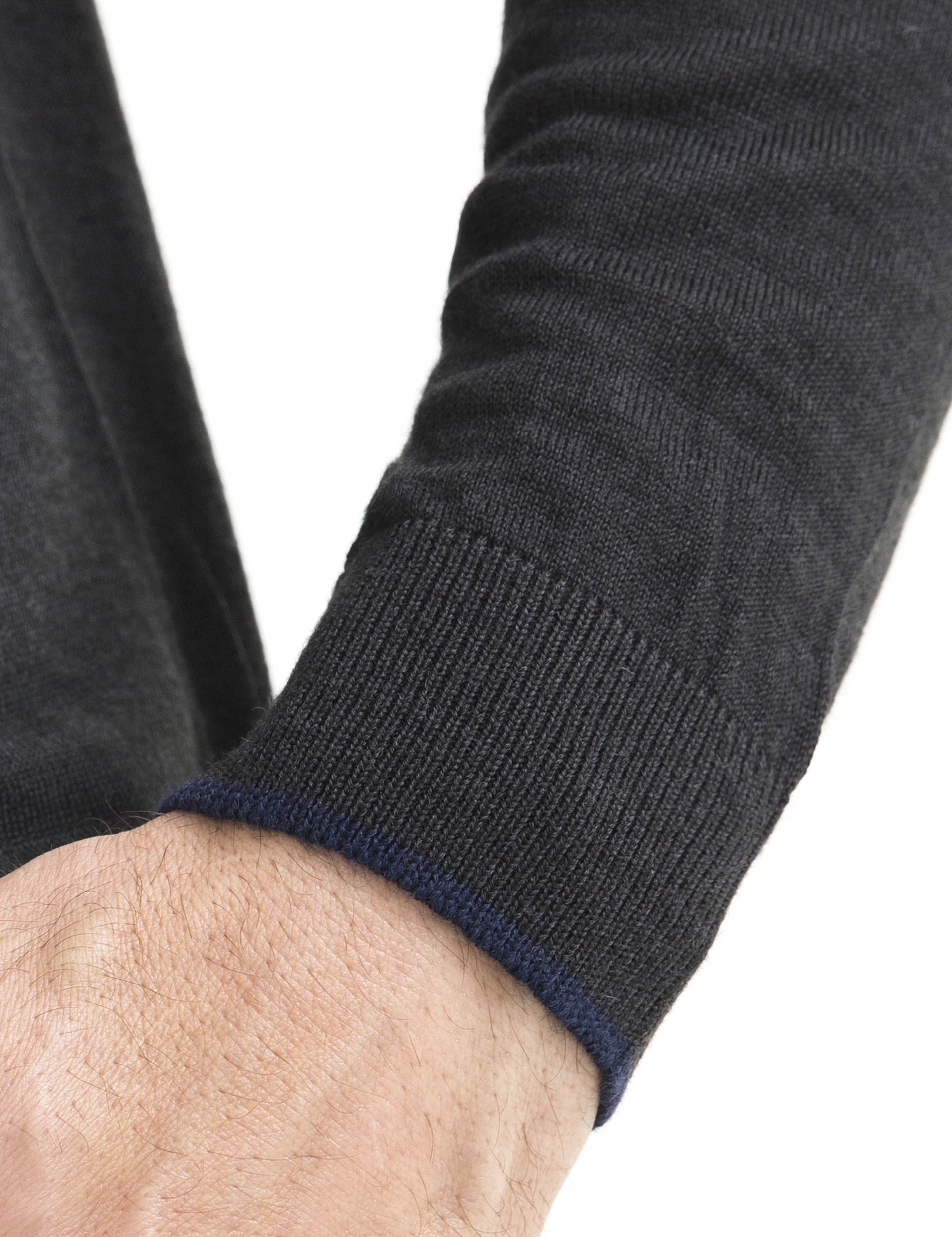 Antrasit Melanj Slim Fit Bisiklet Yaka Yün Karışımlı Basic Triko Kazak - Image 4