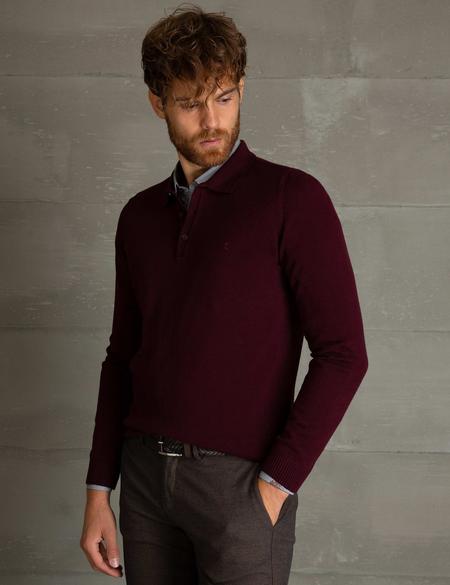 Bordo Slim Fit Basic Triko Kazak - 50194203034