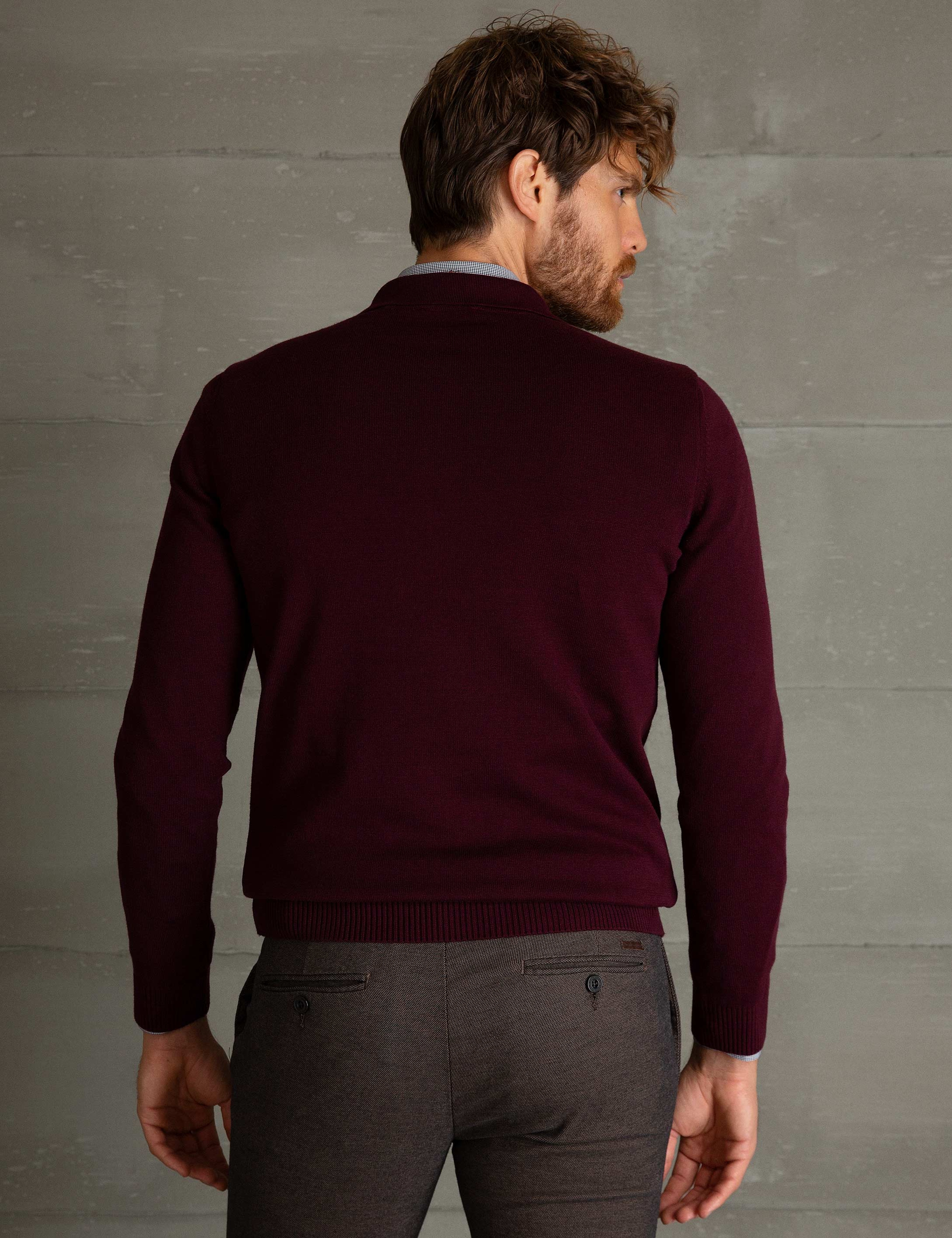Bordo Slim Fit Basic Triko Kazak - Image 4