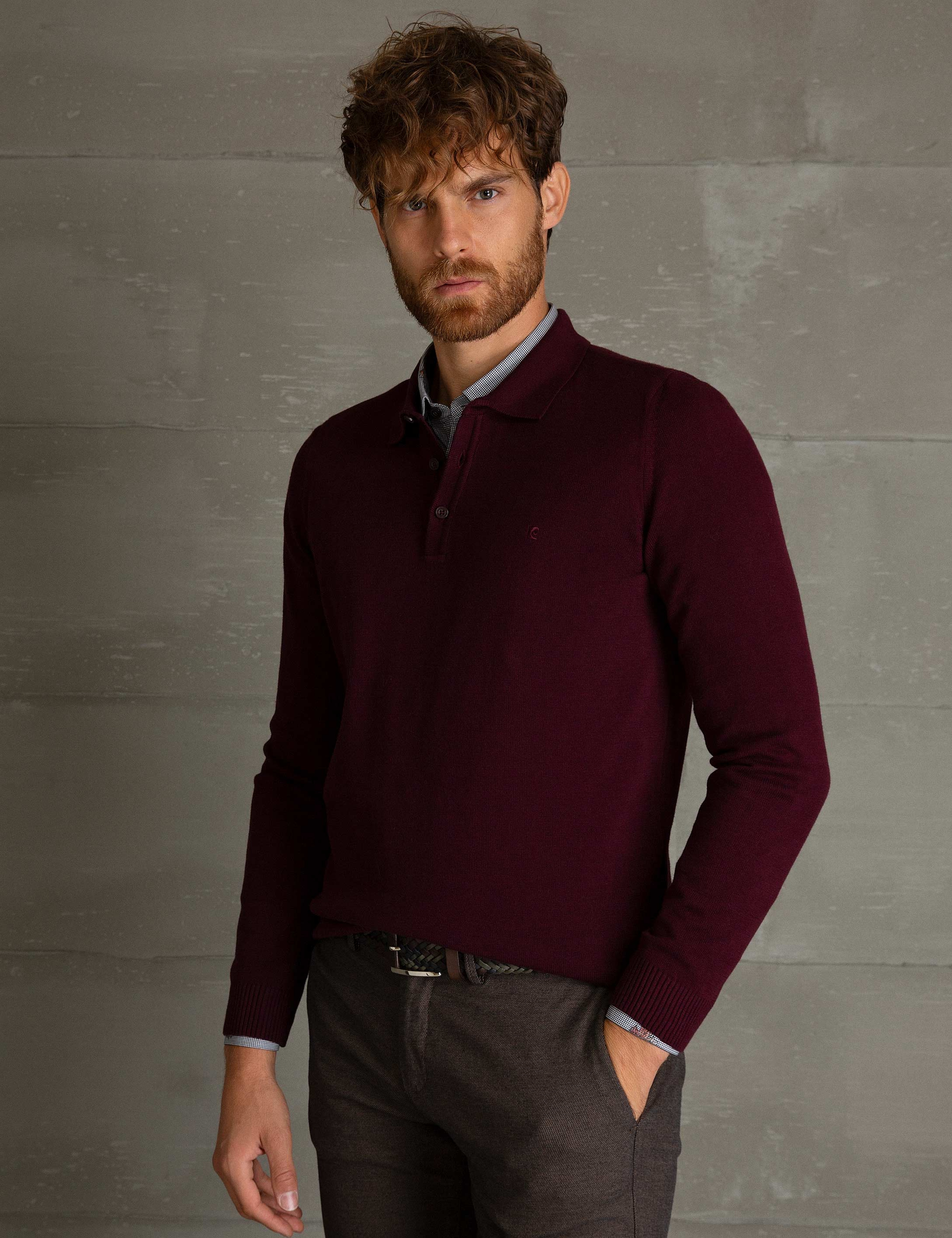 Bordo Slim Fit Basic Triko Kazak - Image 2