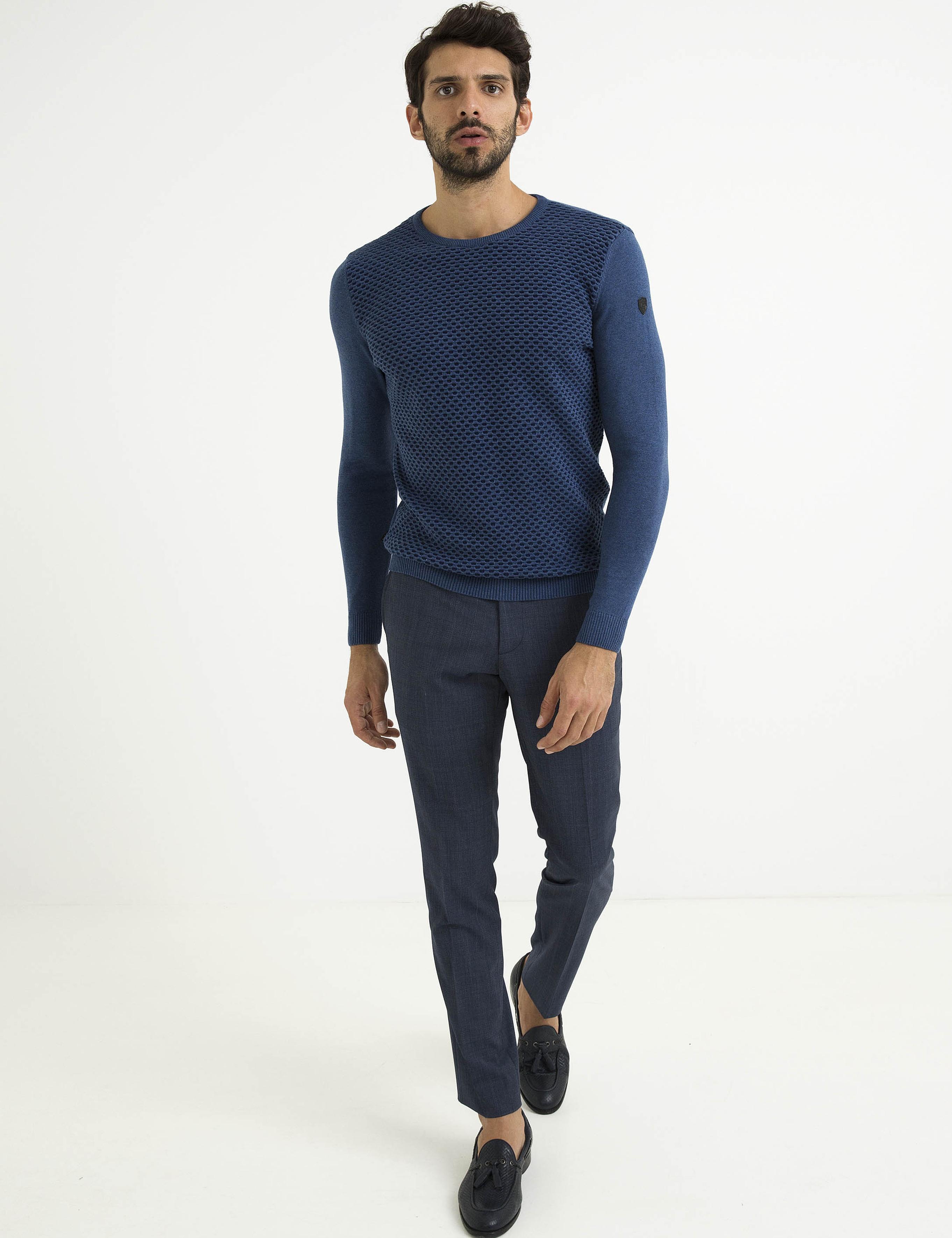 İndigo Mavi Slim Fit Triko Kazak