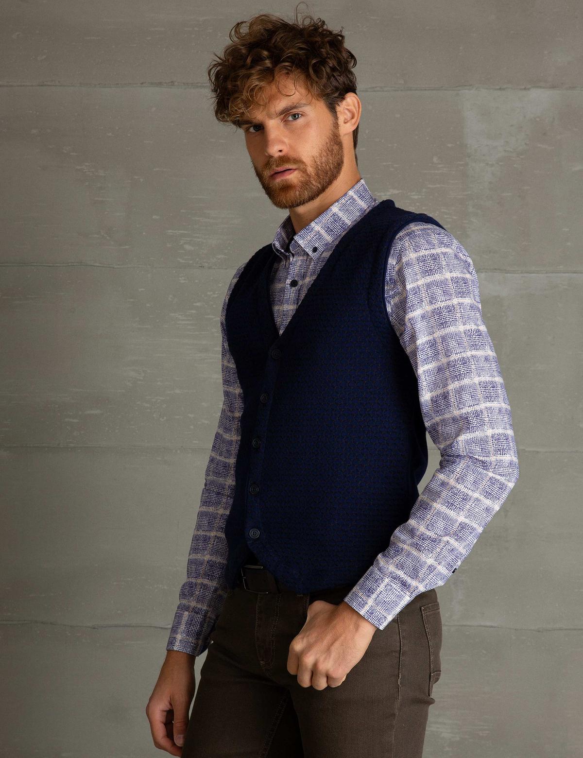 Lacivert Slim Fit Triko Yelek - 50196041004