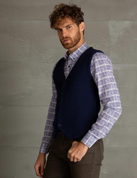 Lacivert Slim Fit Triko Yelek - 50196041004