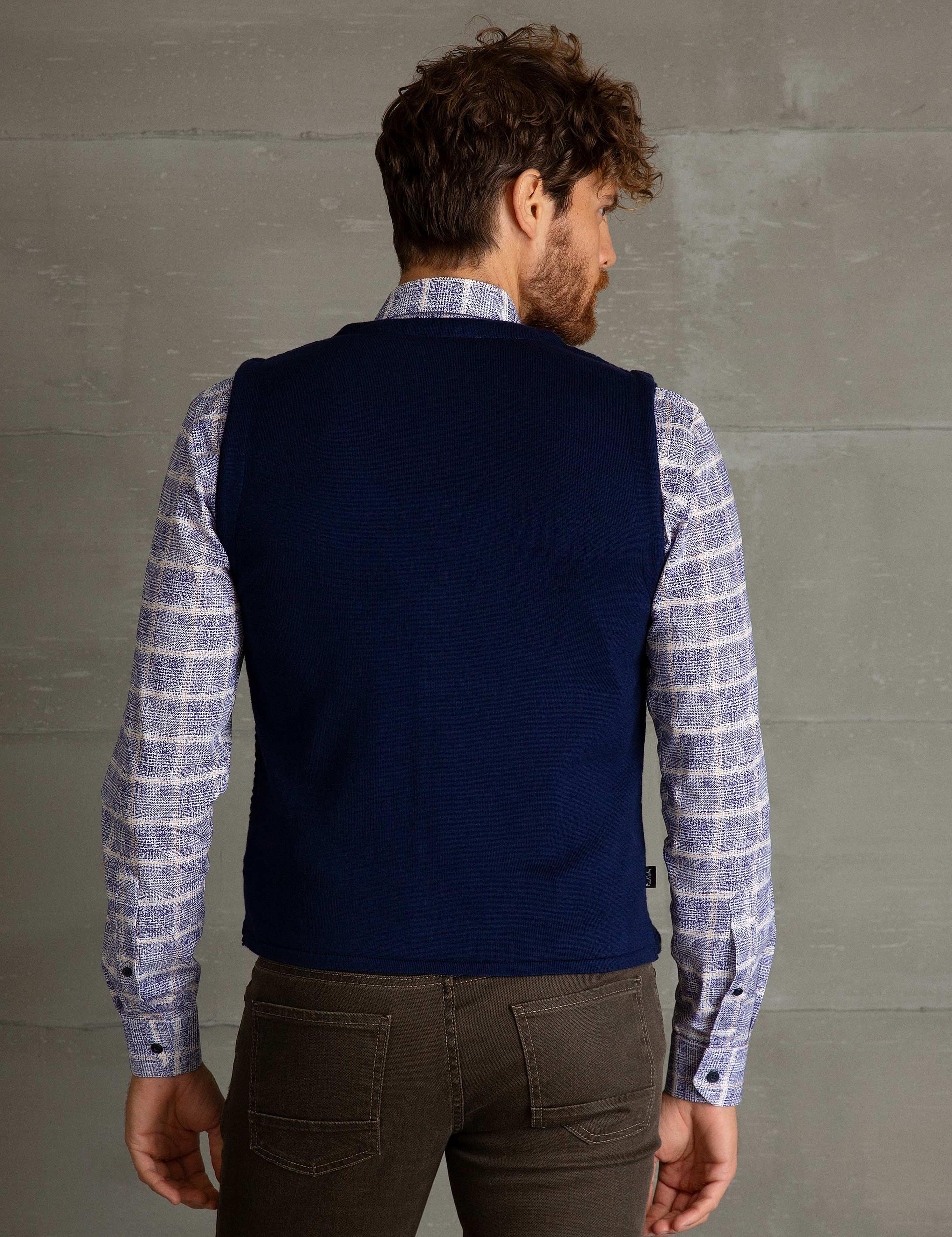 Lacivert Slim Fit Triko Yelek