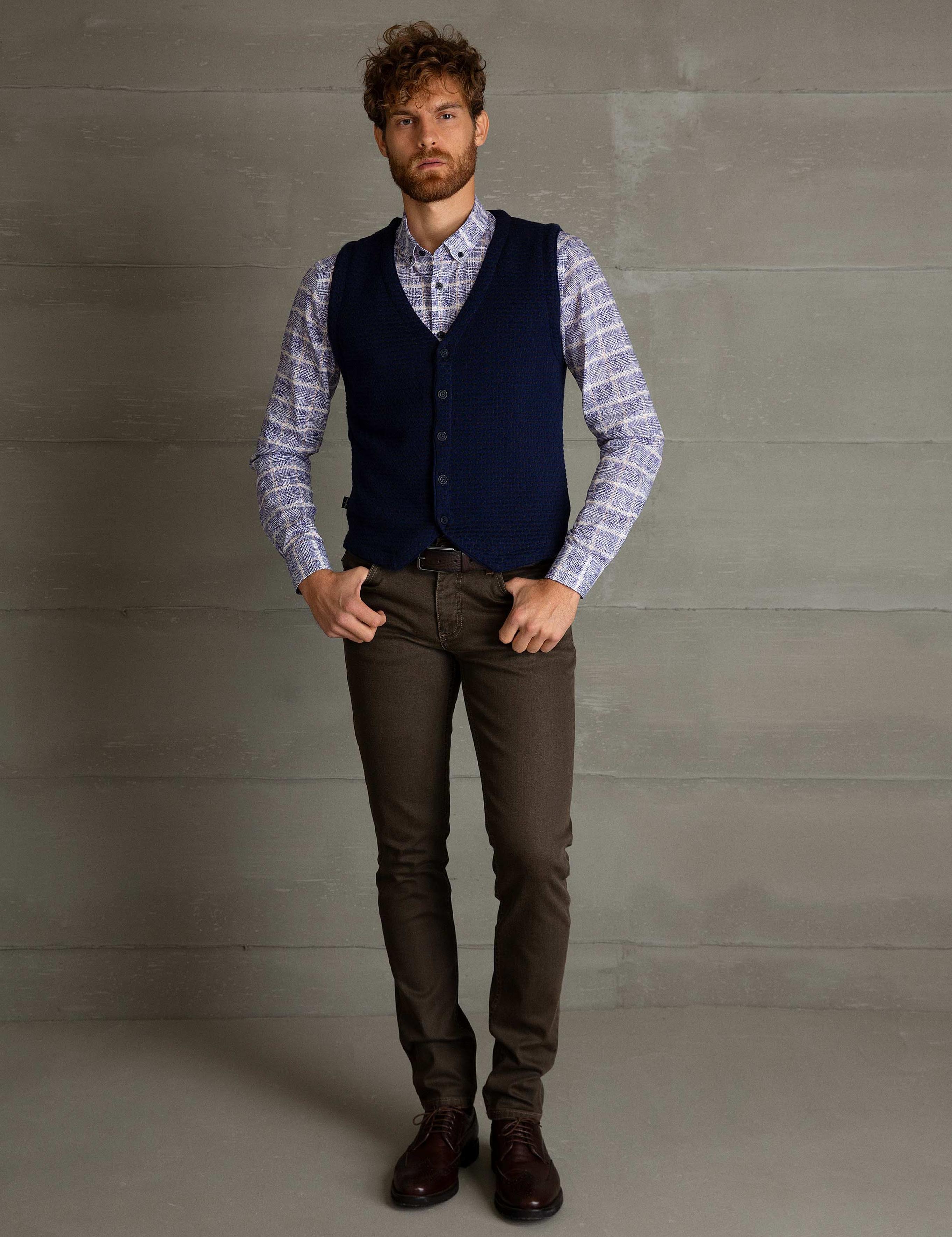 Lacivert Slim Fit Triko Yelek