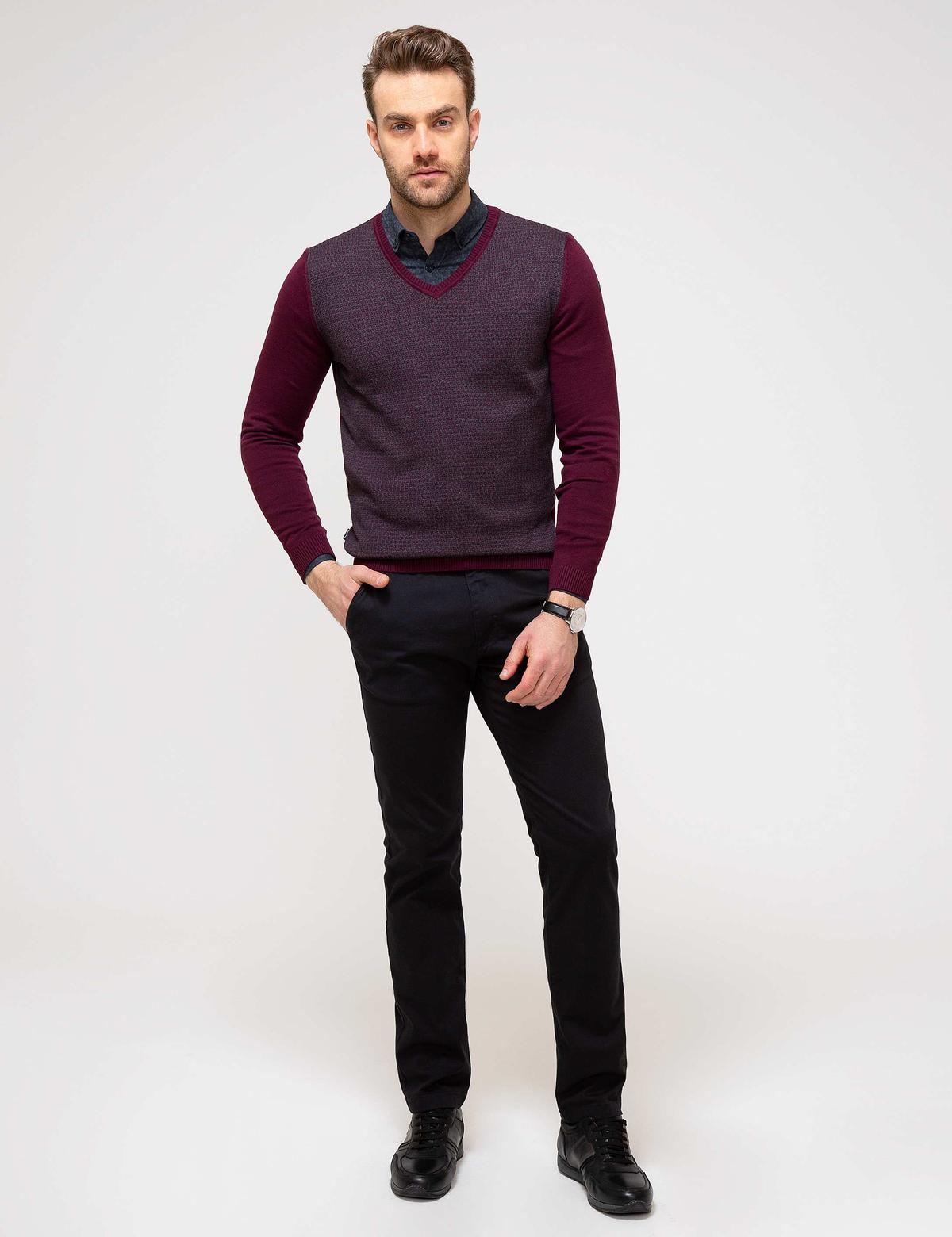 Bordo Slim Fit Triko Kazak - 50205263008