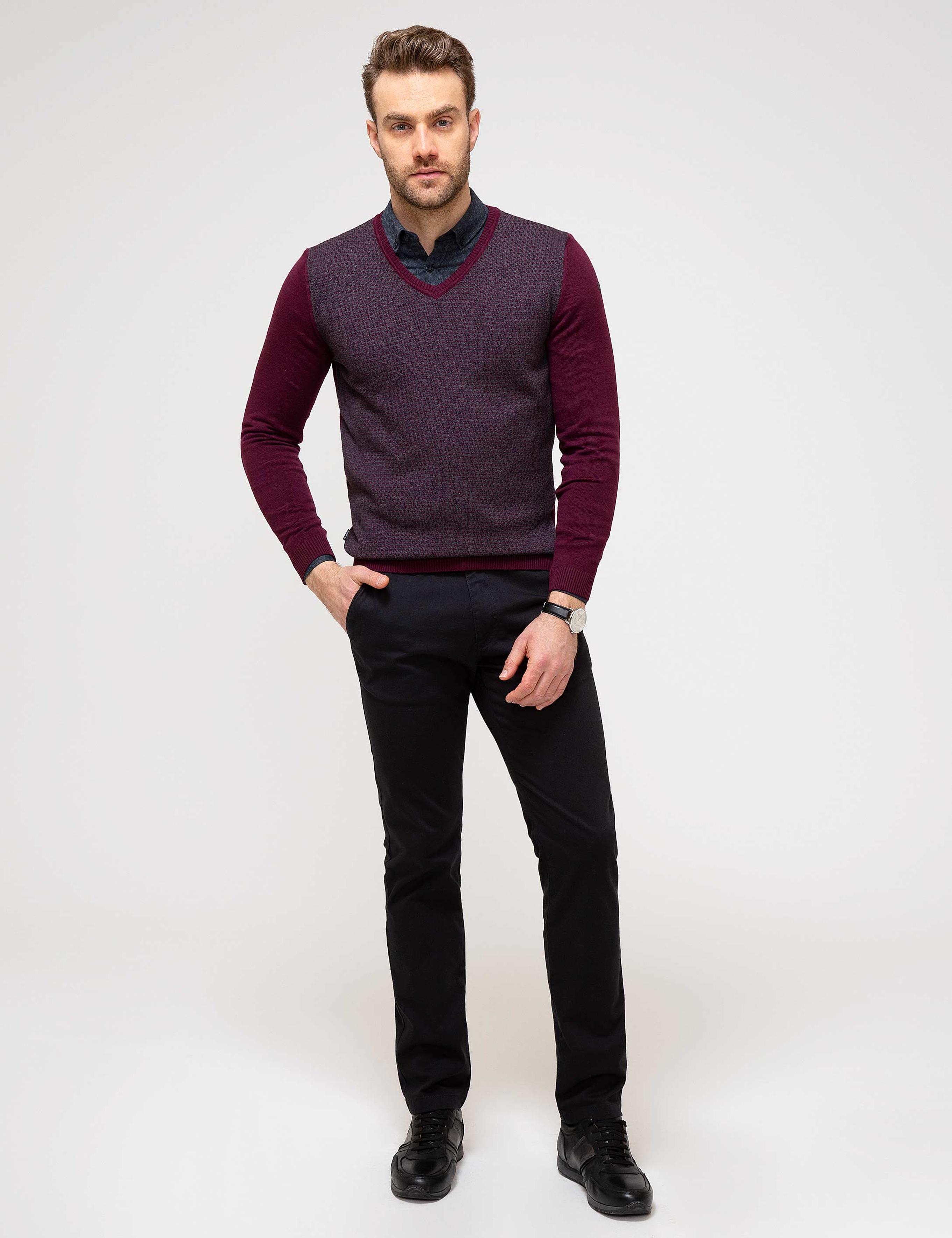 Bordo Slim Fit Triko Kazak