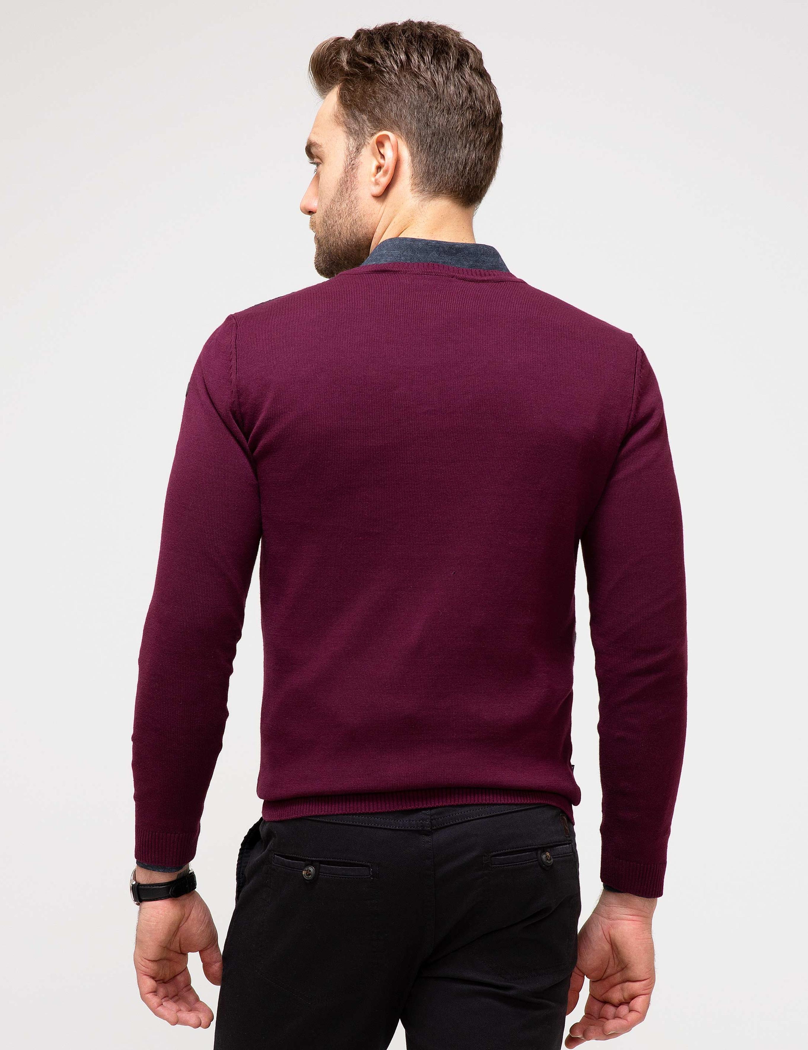 Bordo Slim Fit Triko Kazak
