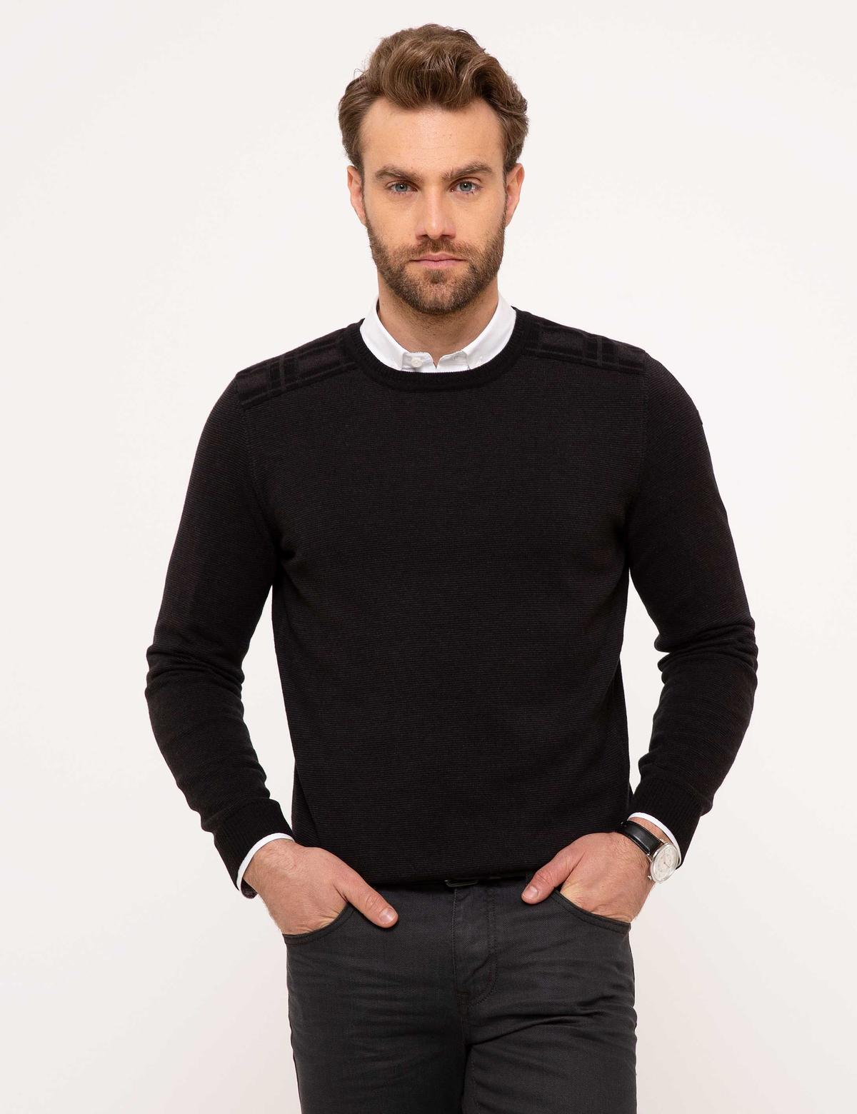 Siyah Slim Fit Triko Kazak