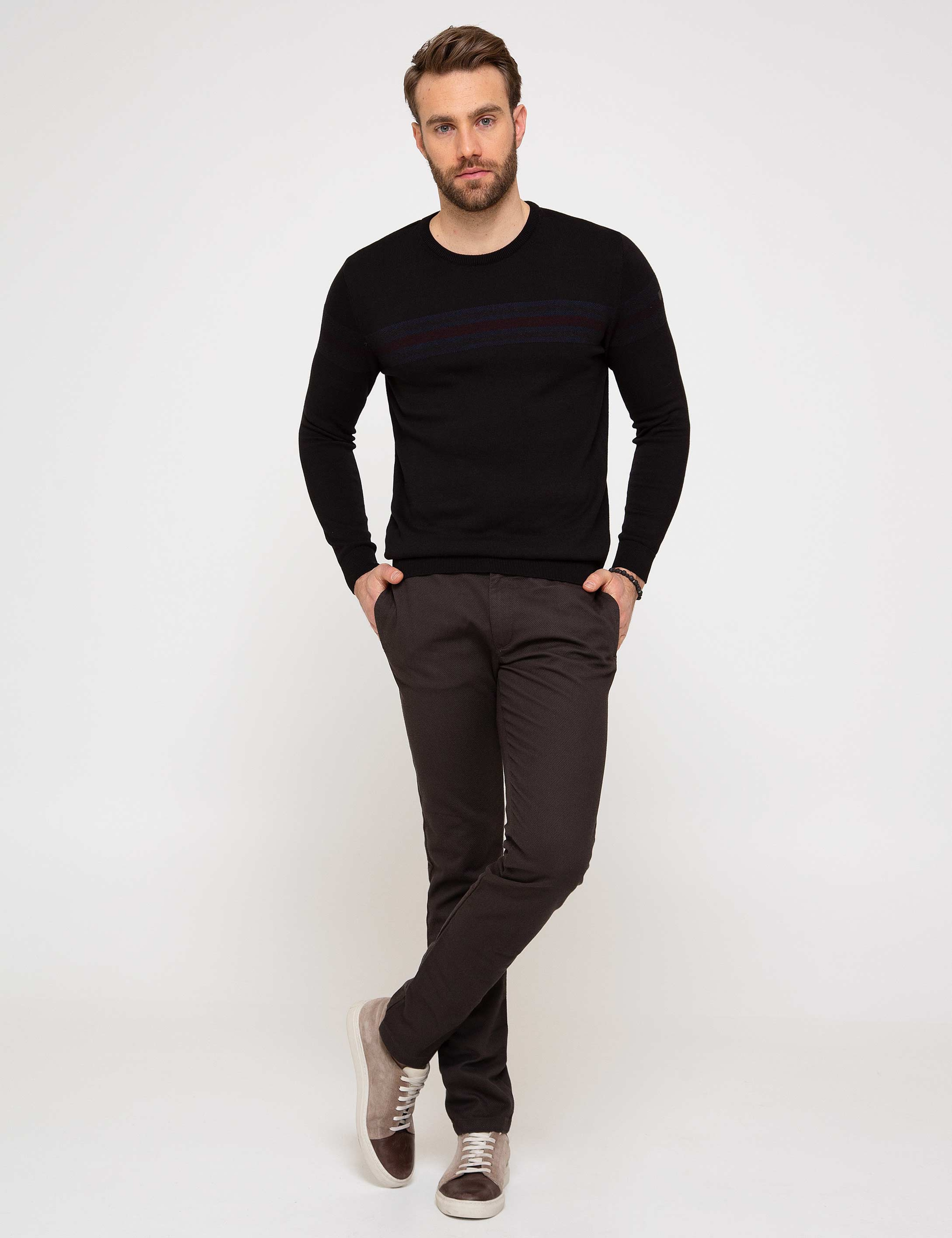 Siyah Slim Fit Triko Kazak - Image 3