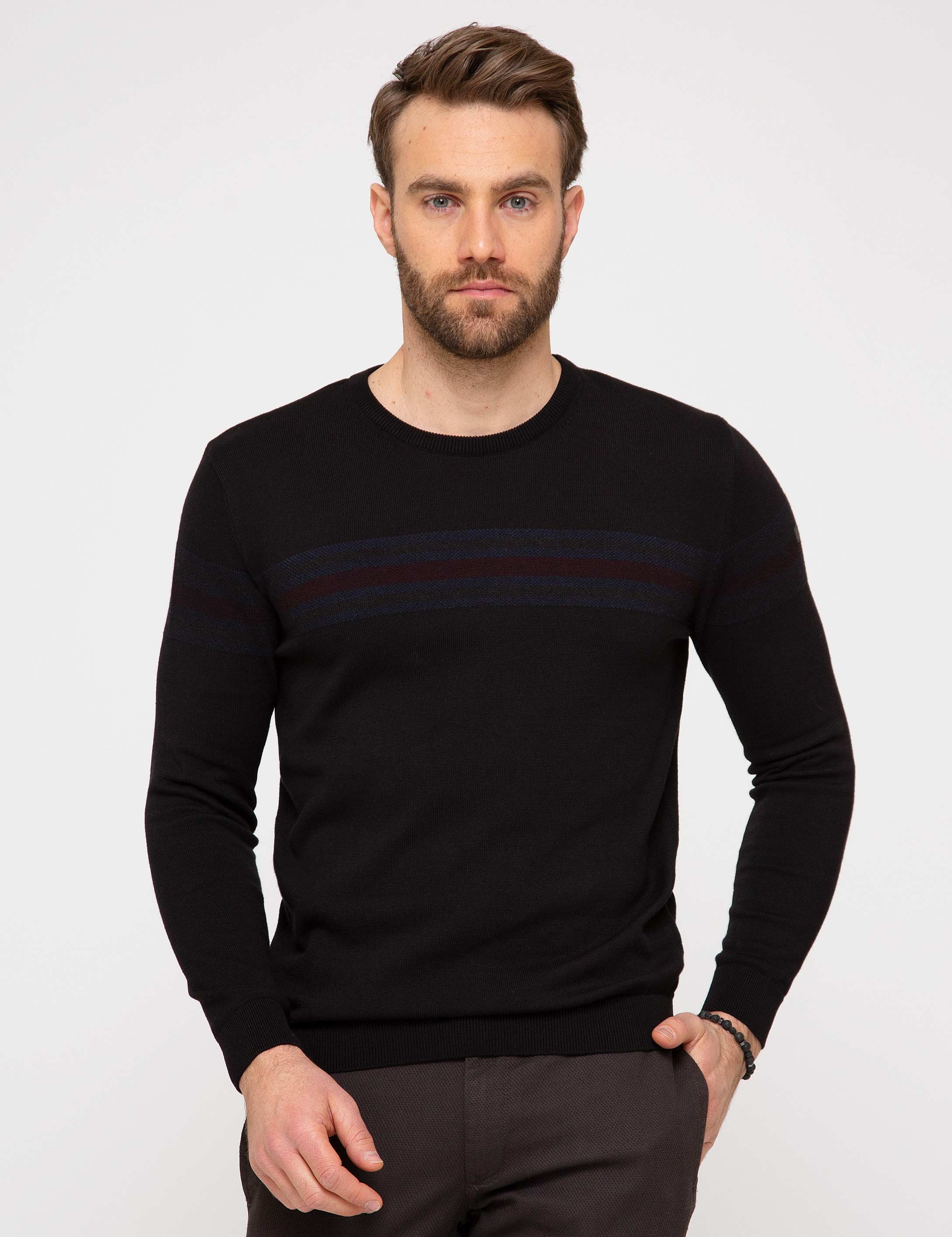 Siyah Slim Fit Triko Kazak - Image 1