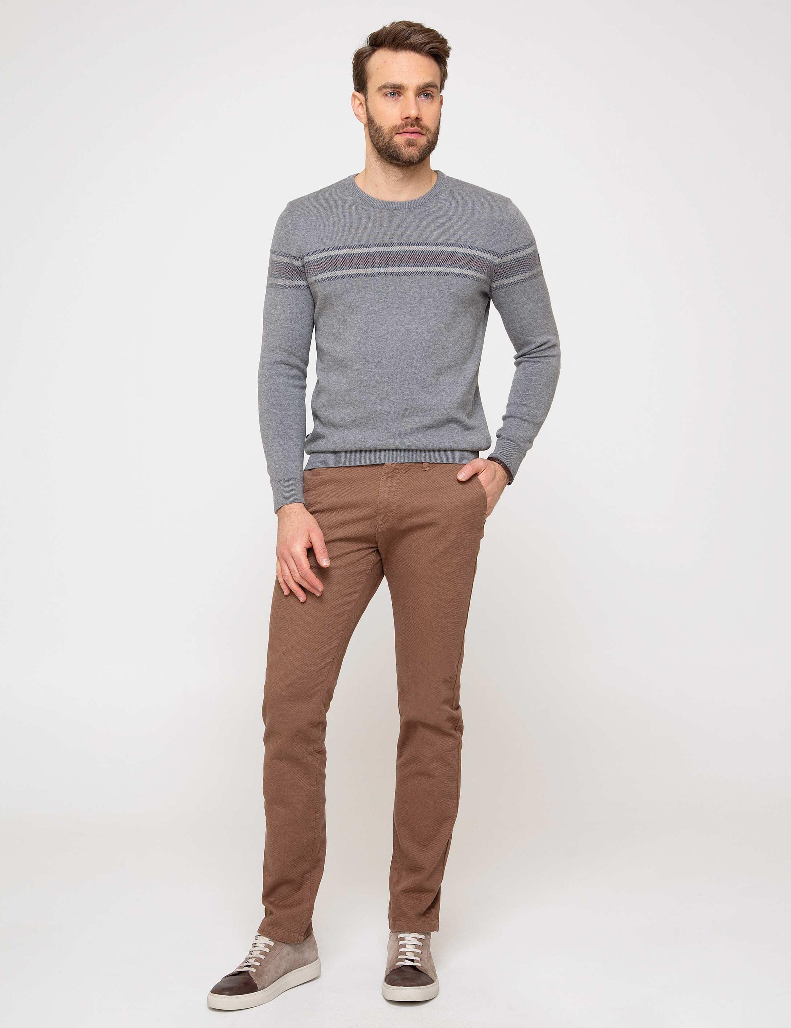 Gri Melanj Slim Fit Triko Kazak