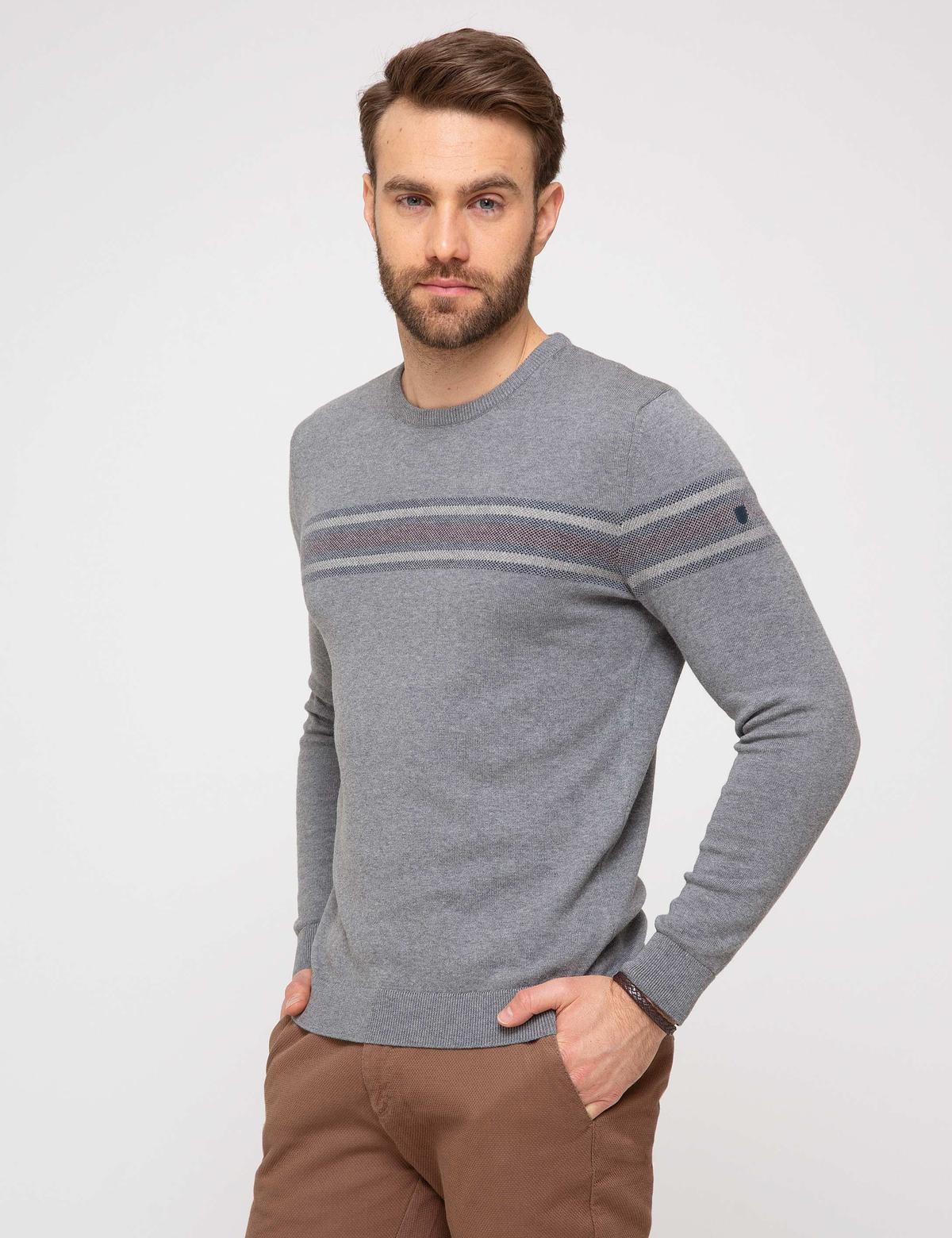 Gri Melanj Slim Fit Triko Kazak