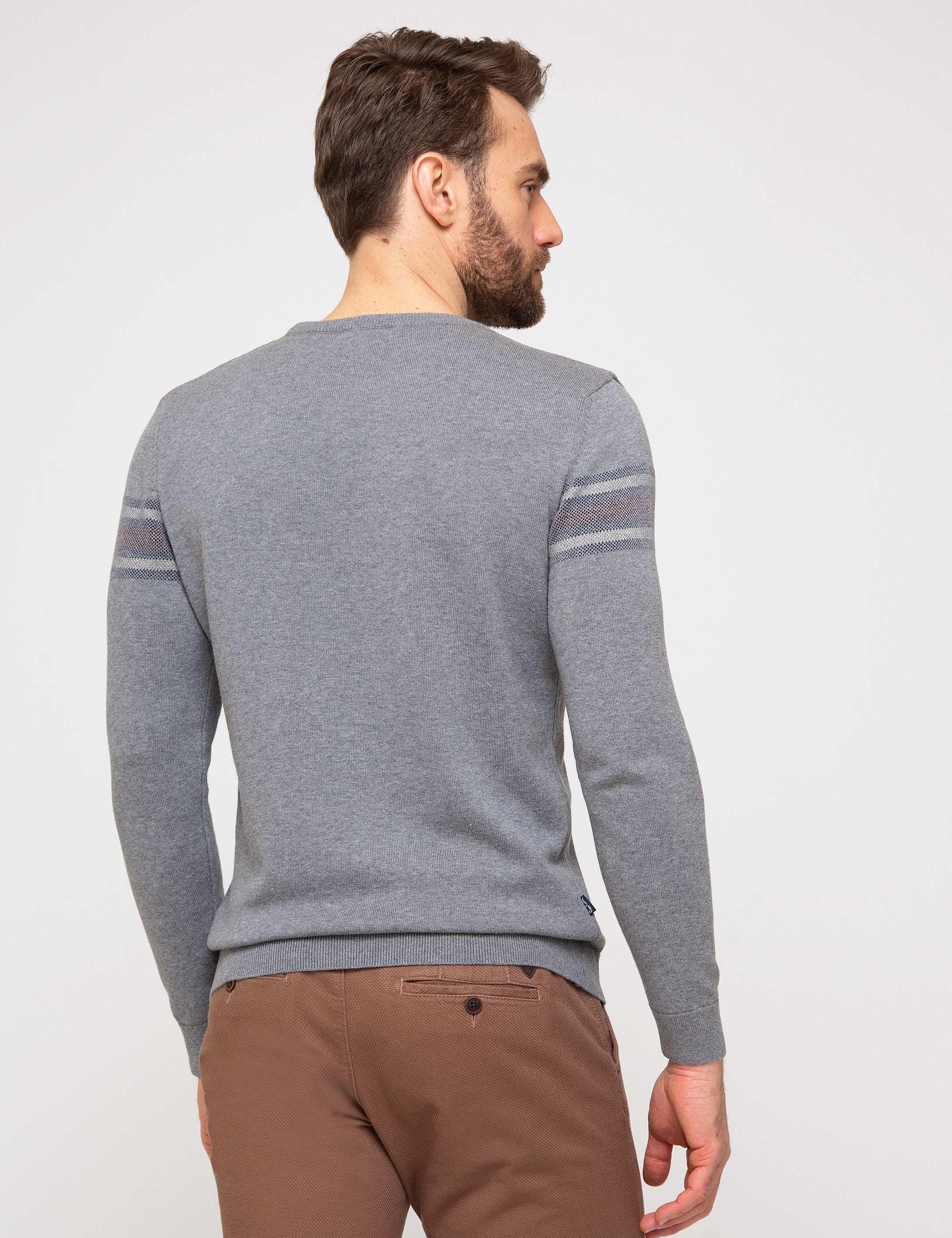 Gri Melanj Slim Fit Triko Kazak