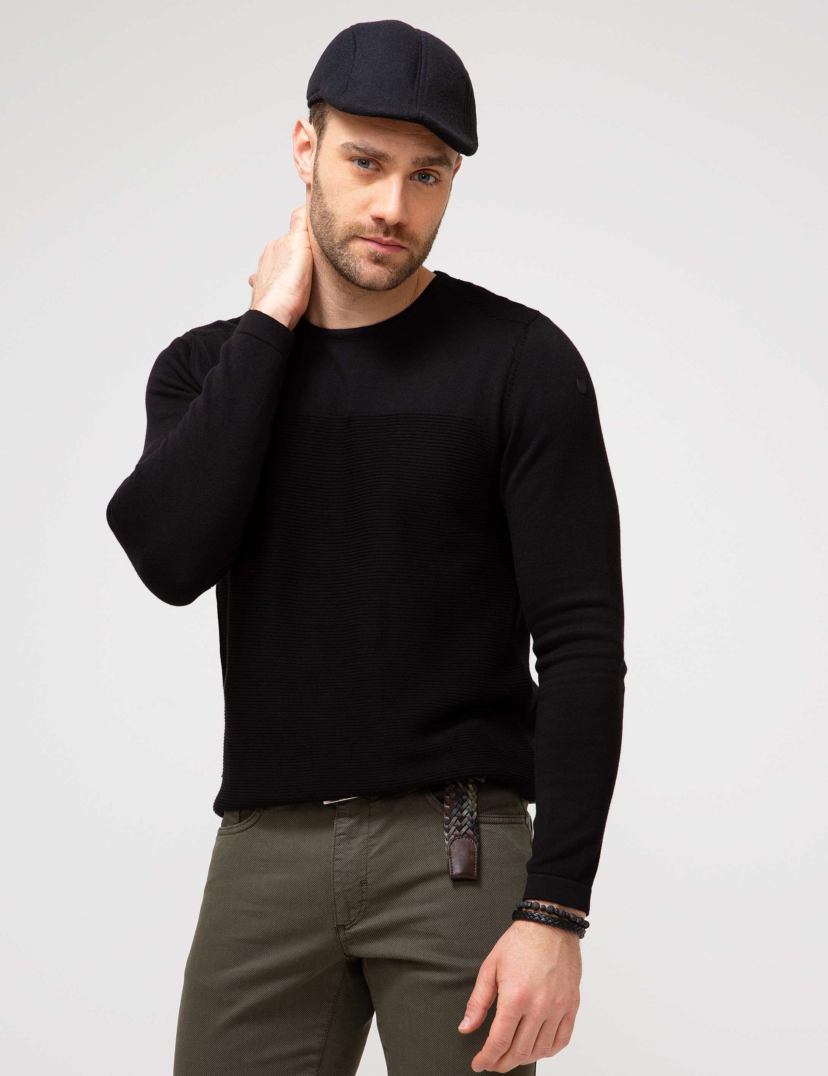 Siyah Slim Fit Triko Kazak