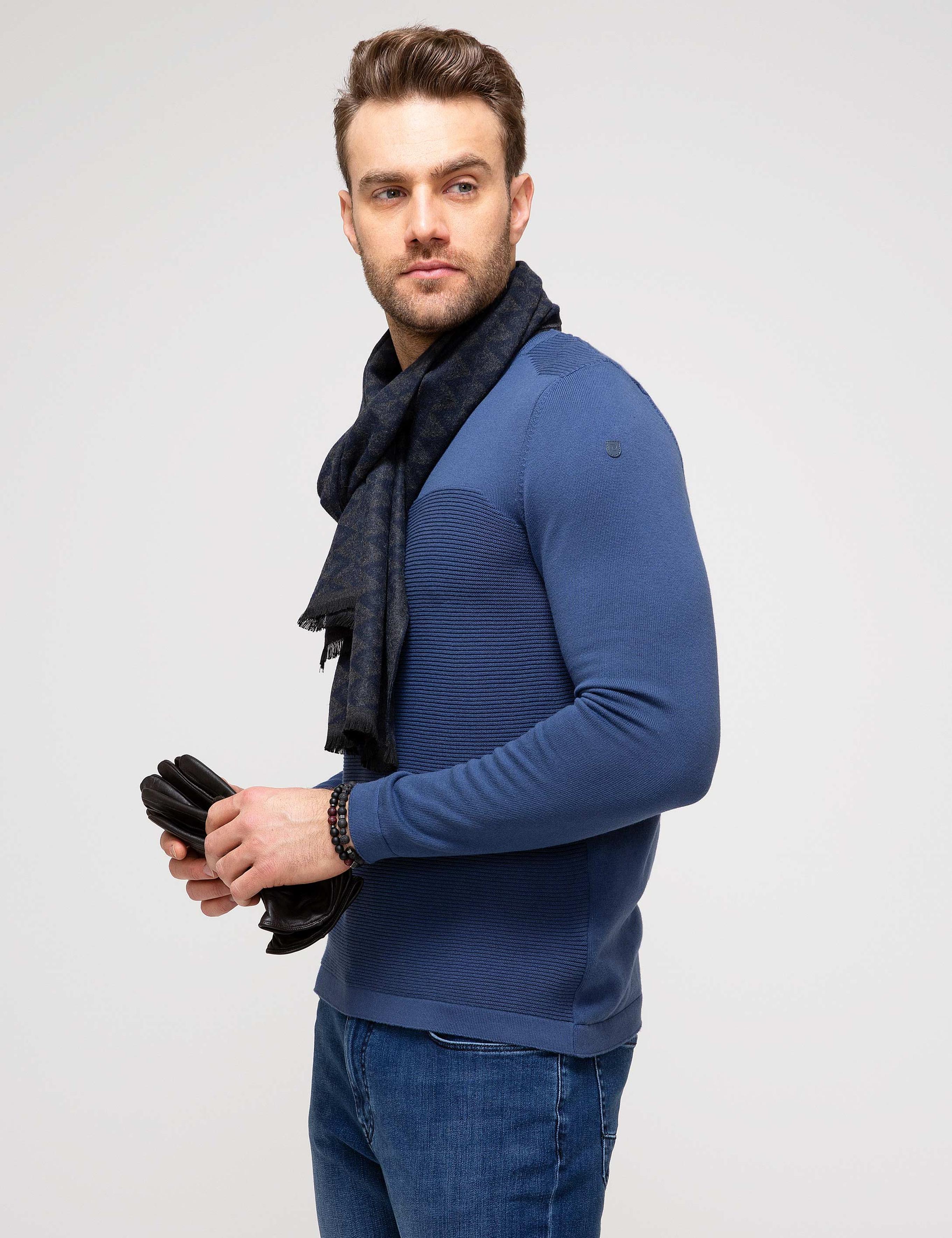 İndigo Mavi Slim Fit Triko Kazak