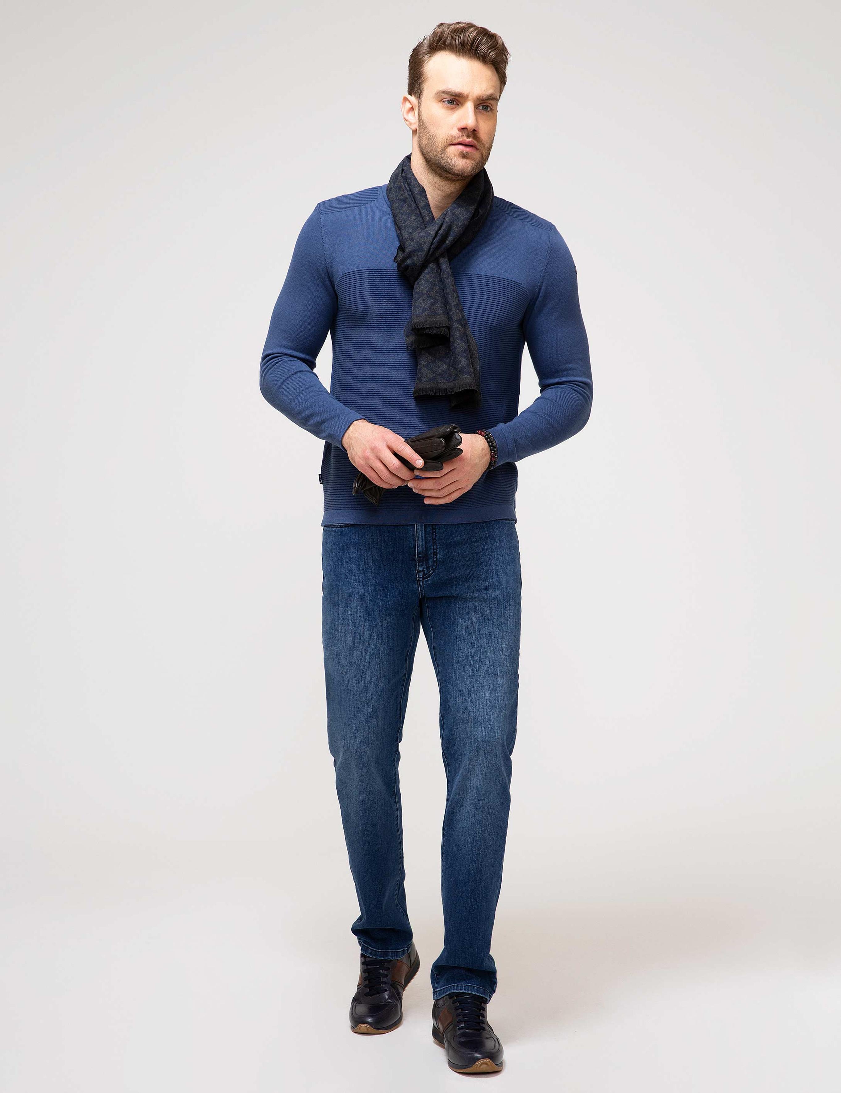 İndigo Mavi Slim Fit Triko Kazak