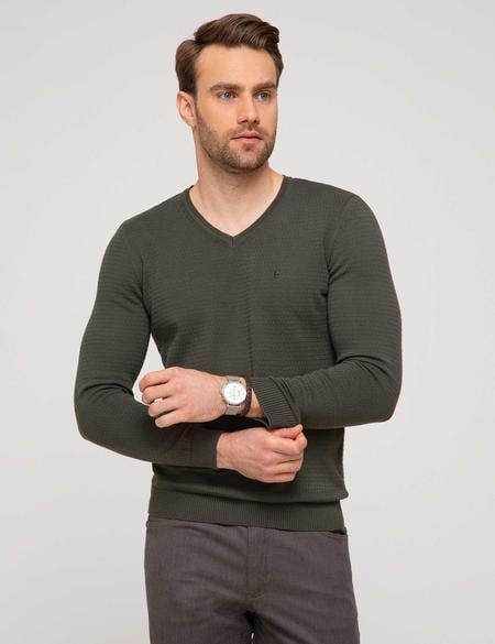 Haki Slim Fit Kazak - 50208707021