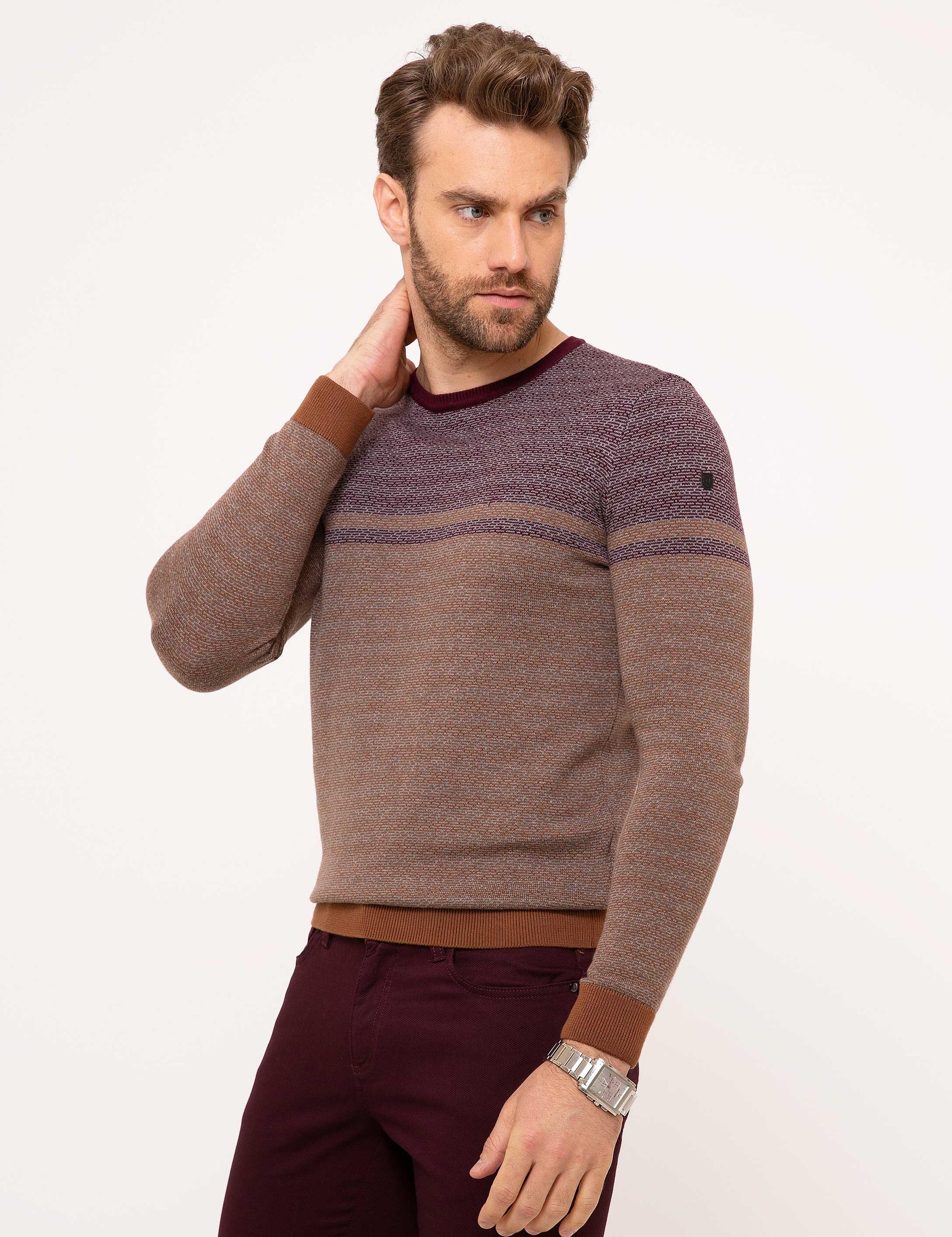 Turuncu Slim Fit Triko Kazak