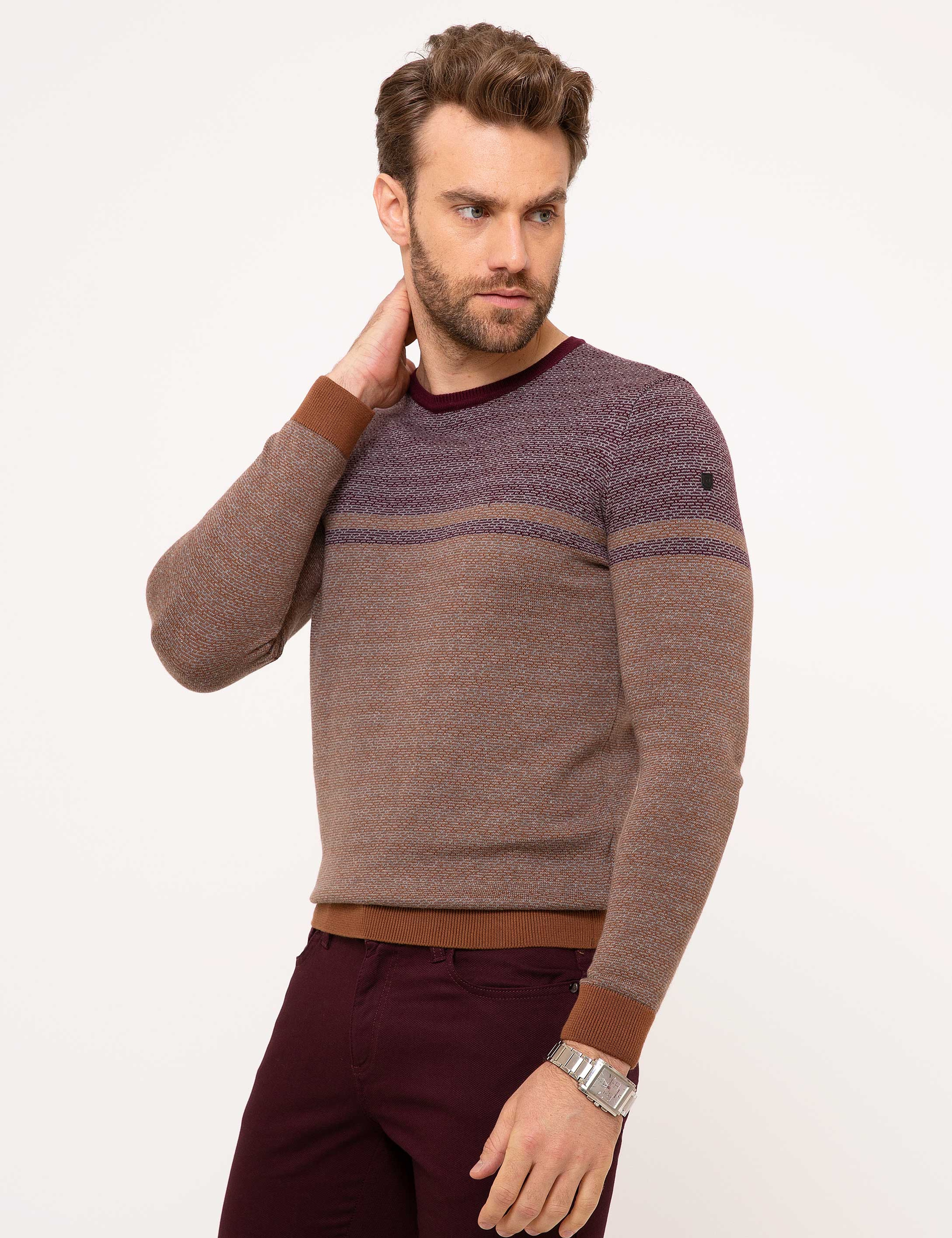 Turuncu Slim Fit Triko Kazak - Image 3