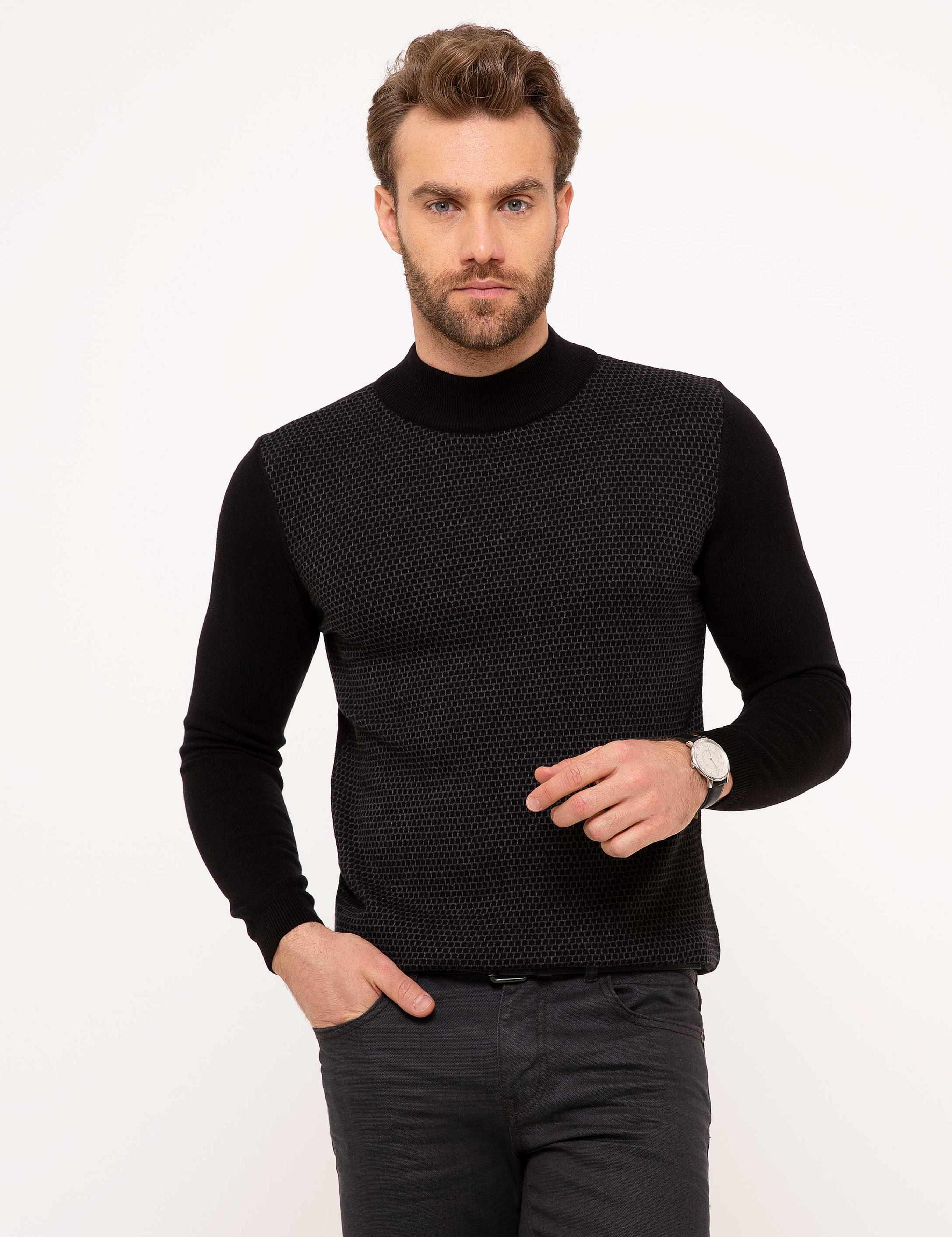 Siyah Slim Fit Triko Kazak