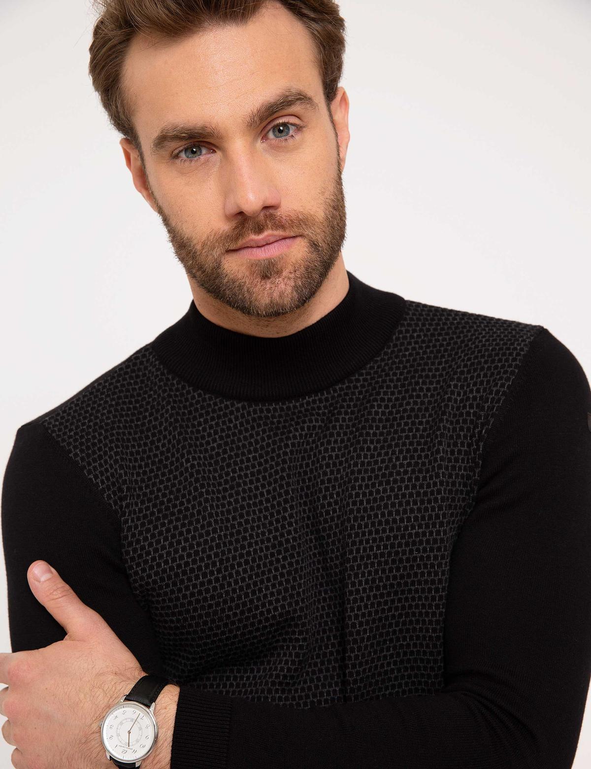 Siyah Slim Fit Triko Kazak - 50208710006