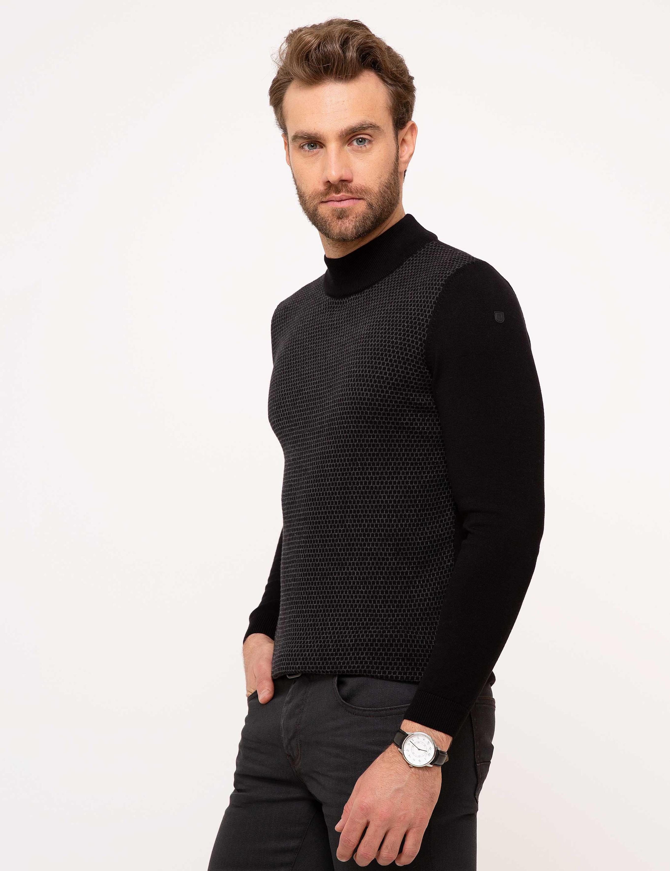 Siyah Slim Fit Triko Kazak