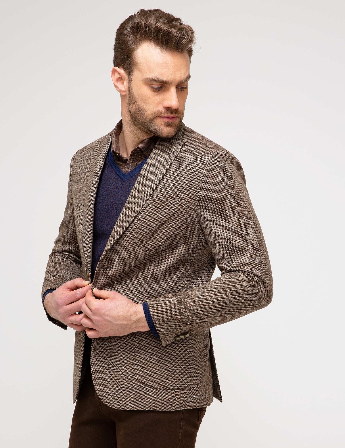 Kahverengi Slim Fit Ceket - 50208893008