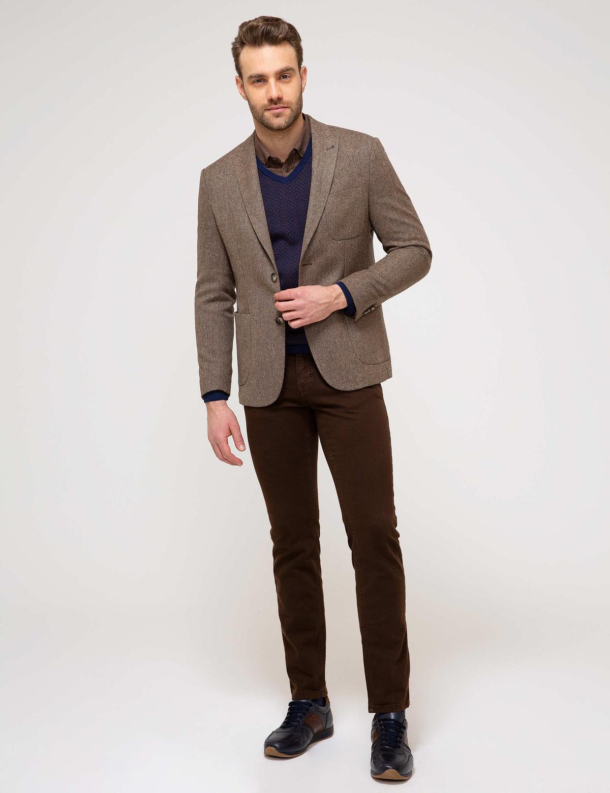 Kahverengi Slim Fit Ceket - 50208893008