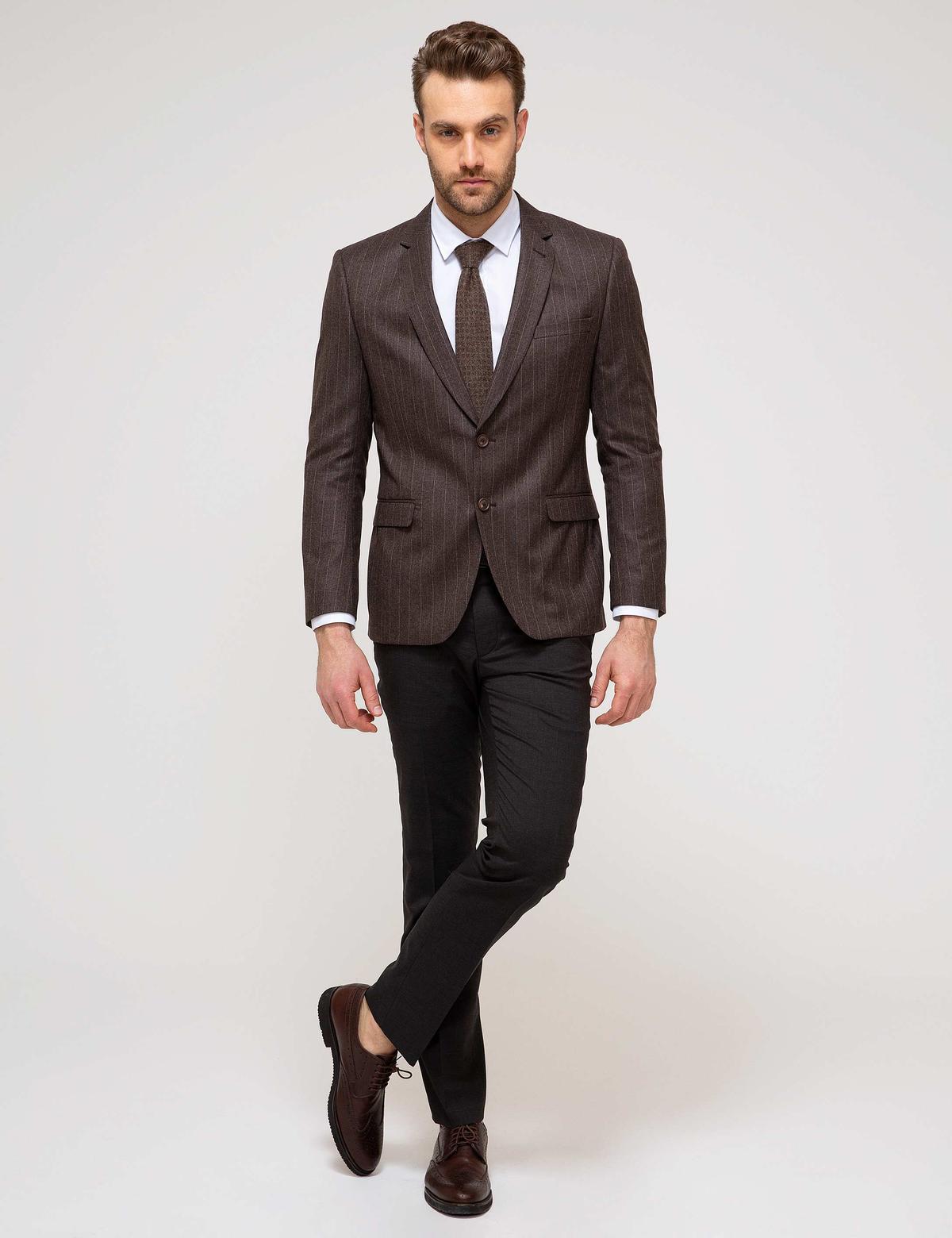 Kahverengi Slim Fit Ceket - 50208845011