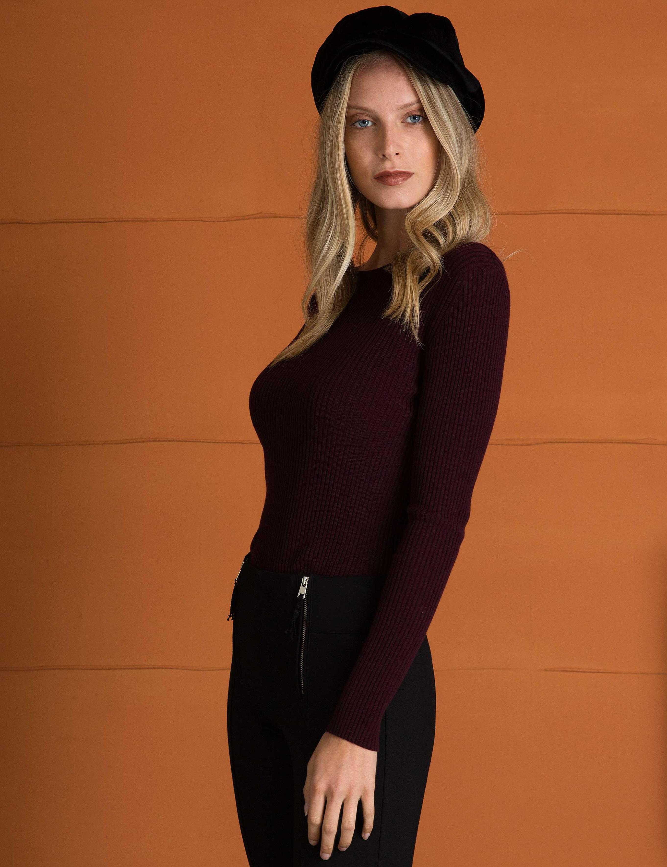 Bordo Slim Fit Bisiklet Yaka Triko Kazak