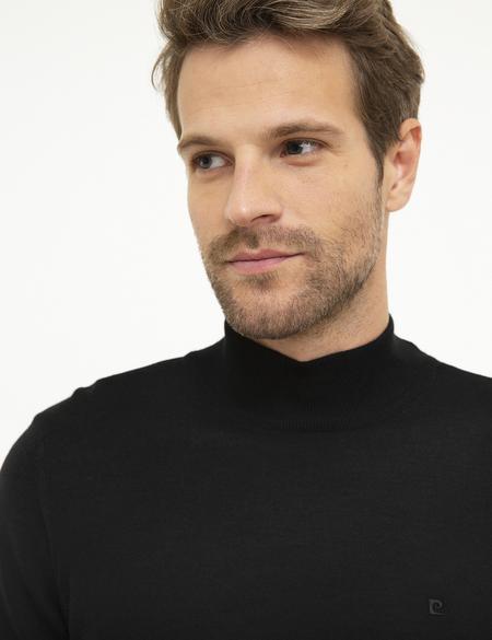 Siyah Slim Fit Yarım Balıkçı Yaka Basic Triko Kazak - 50206758066