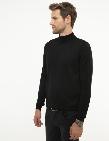 Siyah Slim Fit Yarım Balıkçı Yaka Basic Triko Kazak - 50206758066